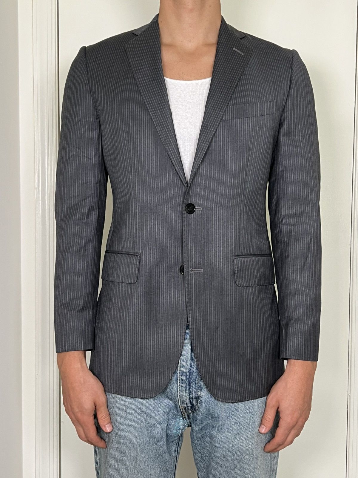 Ermenegildo Zegna Grey Striped Vintage Ermenegildo Zegna Blazer Size 38R - 1 Thumbnail