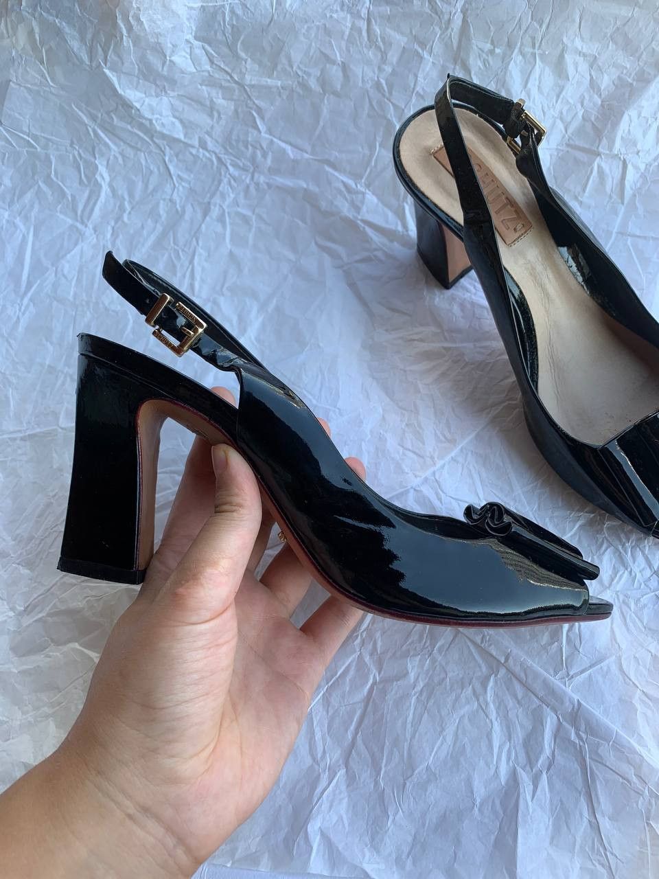 SCHUTZ × Vintage Schutz vintage black patent leather sandals with bow Size US 9 / IT 39 - 9 Thumbnail