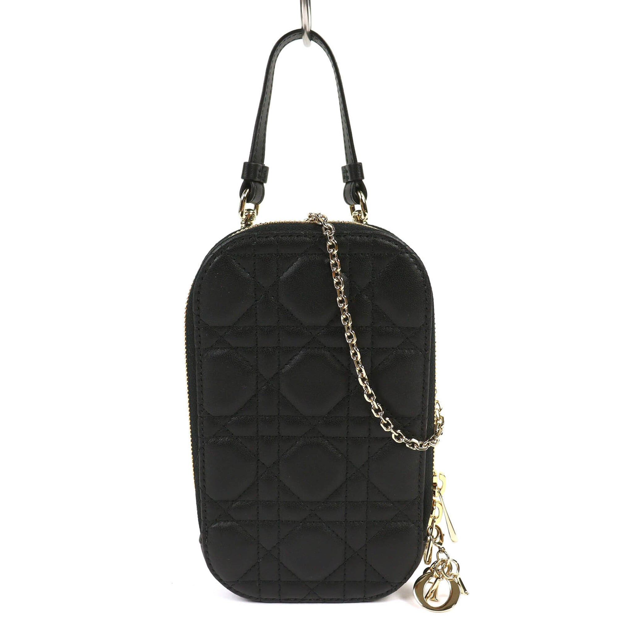 Dior Christian Dior S0872ONMJ Lady Cannage Phone Pouch, Lambskin, Black, Gold Hardware, Made in Italy, Women's. Size ONE SIZE - 1 Thumbnail