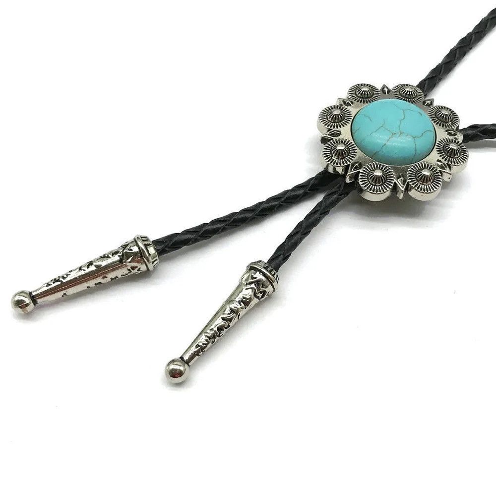 Cowboy Equipment × Vintage Turquoise Sunflower Design Rope Bolo Tie Size ONE SIZE - 4 Thumbnail