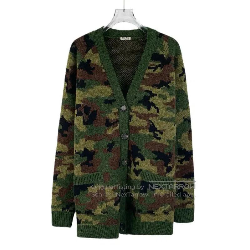 Miu Miu Military Green Cotton Cardigan .