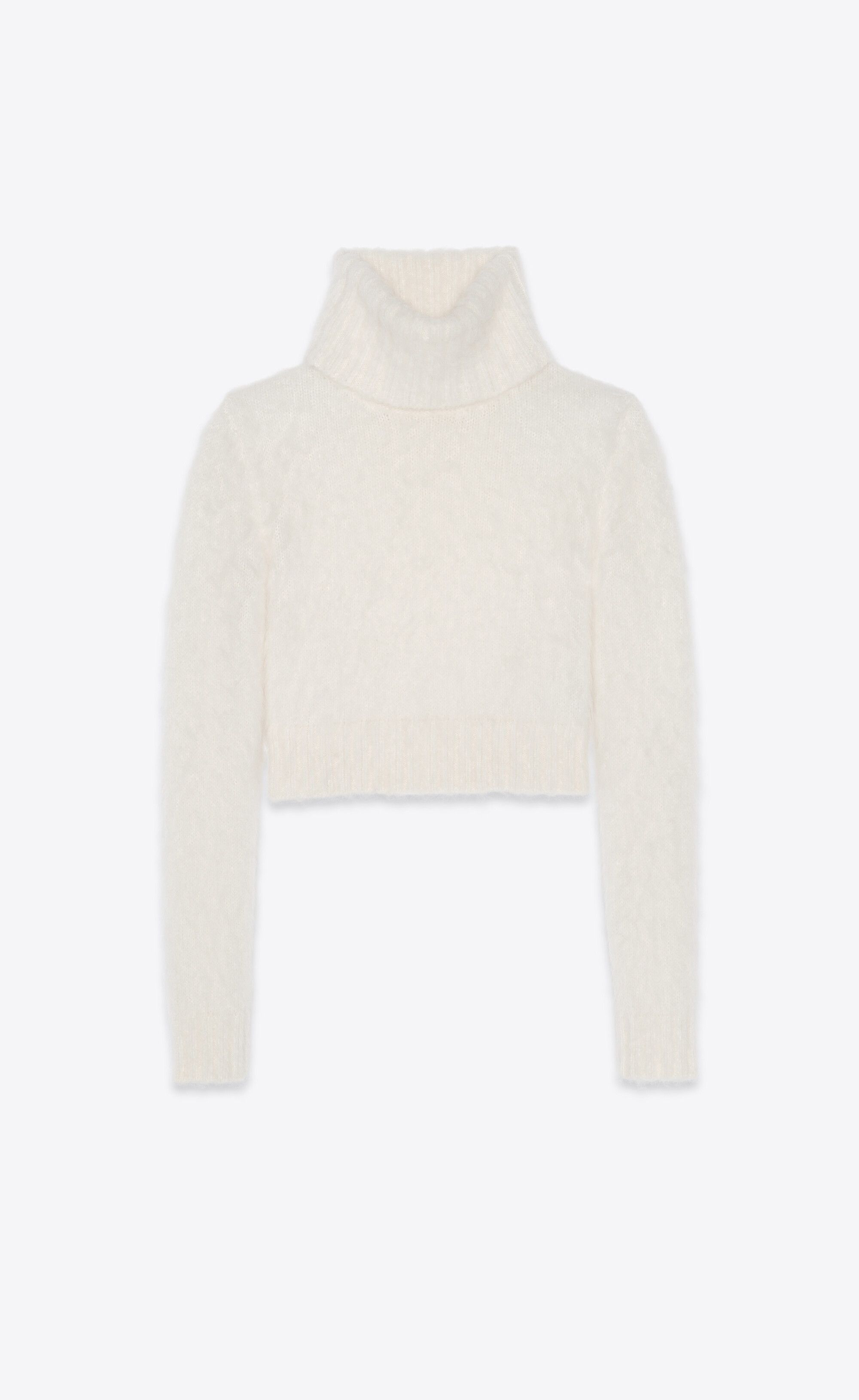 Saint Laurent Paris o1s1wg111224 Cropped Turtleneck Sweater in Mohair in White Size XL / US 12-14 / IT 48-50 - 1 Thumbnail