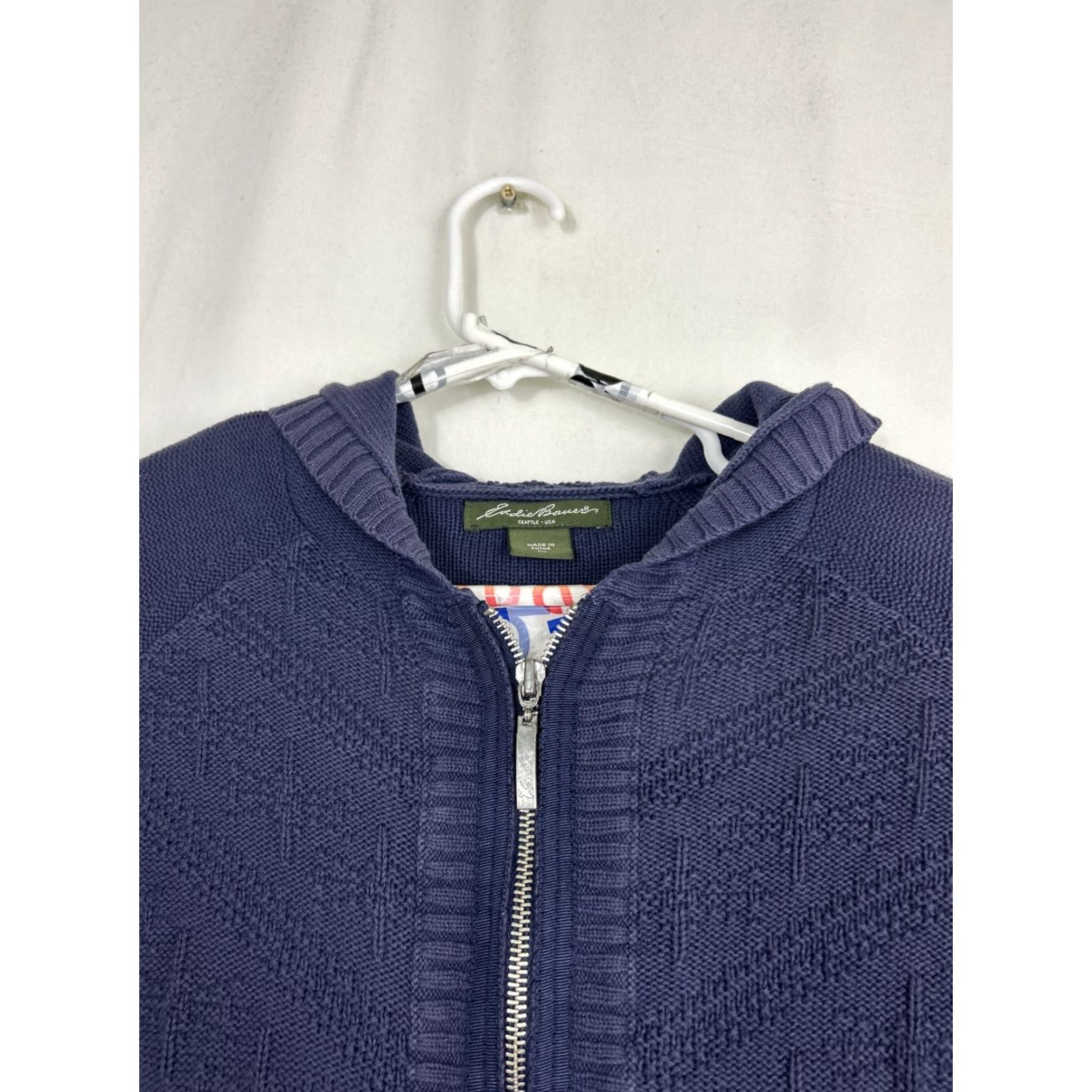 Eddie Bauer Eddie Bauer Women's Full Zip Knit Hoodie Navy Blue Cotton Acrylic - M Tall - Knit - Activewear - Women - Blue - 20" Chest - 28" Length Size M / US 6-8 / IT 42-44 - 3 Thumbnail