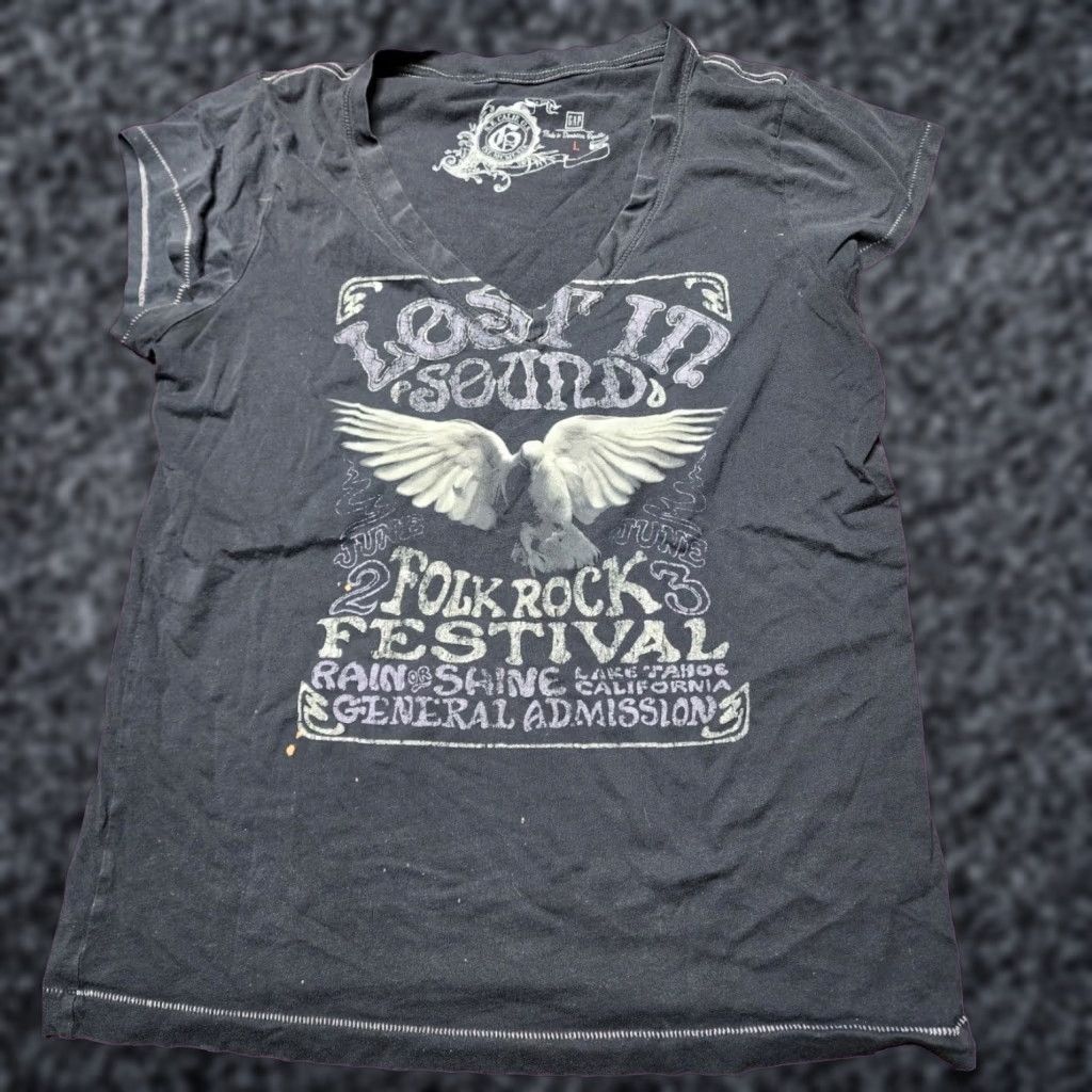 Gap Gap Black Rock Festival T Shirt Distressed Womens L V Neck Short Sleeve Cotton Size L / US 10 / IT 46 - 1 Thumbnail