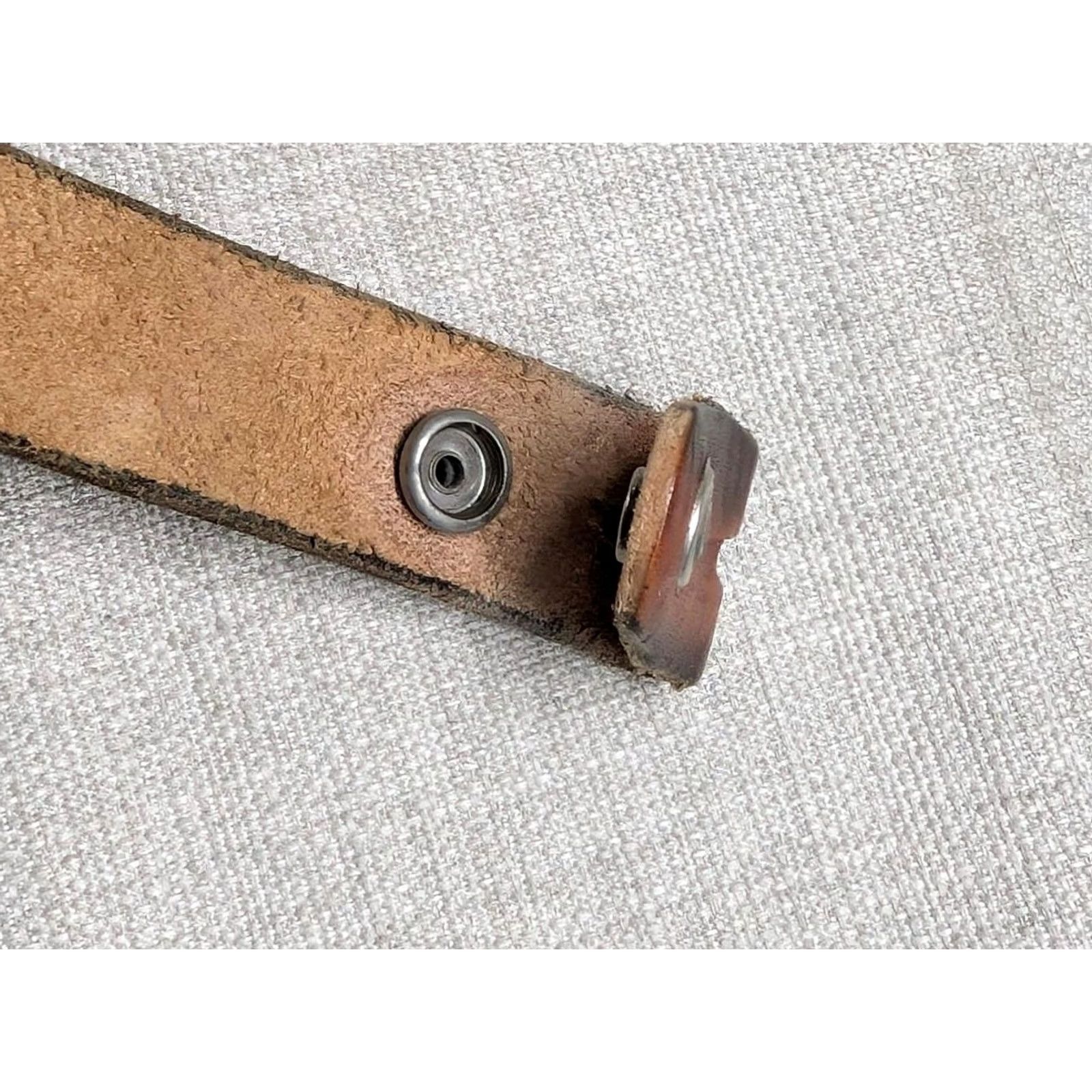 Vintage VINTAGE leather belt 1-1/4" full grain cowhide brown western belt Men 46 Southwestern patina buckle snaps Cowboy Rodeo 46 Mens Size 46 - 4 Thumbnail