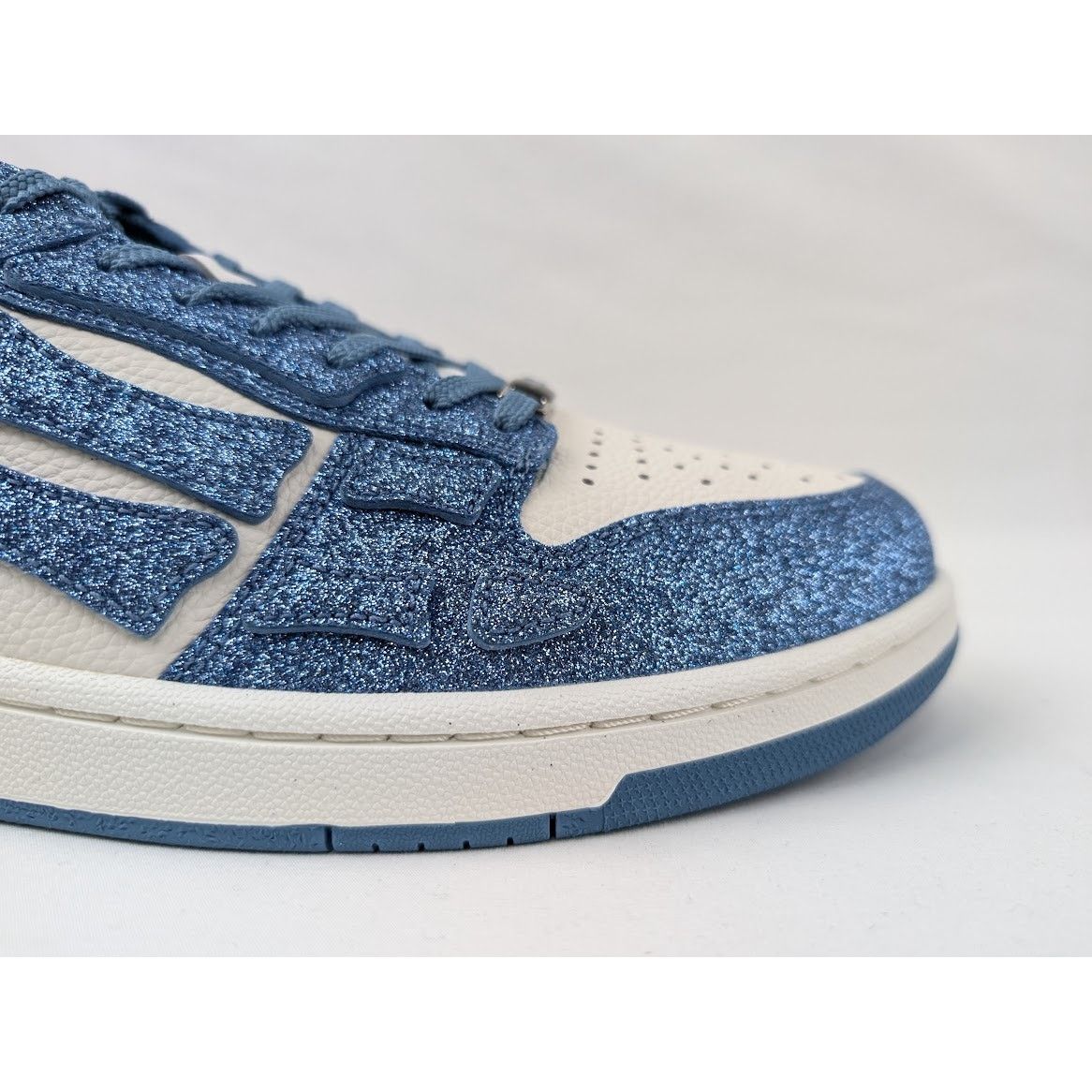 Amiri o1rshd1 Shimmer Skeleton Top Low Sneakers in White/Blue Size US 12 / EU 45 - 4 Thumbnail