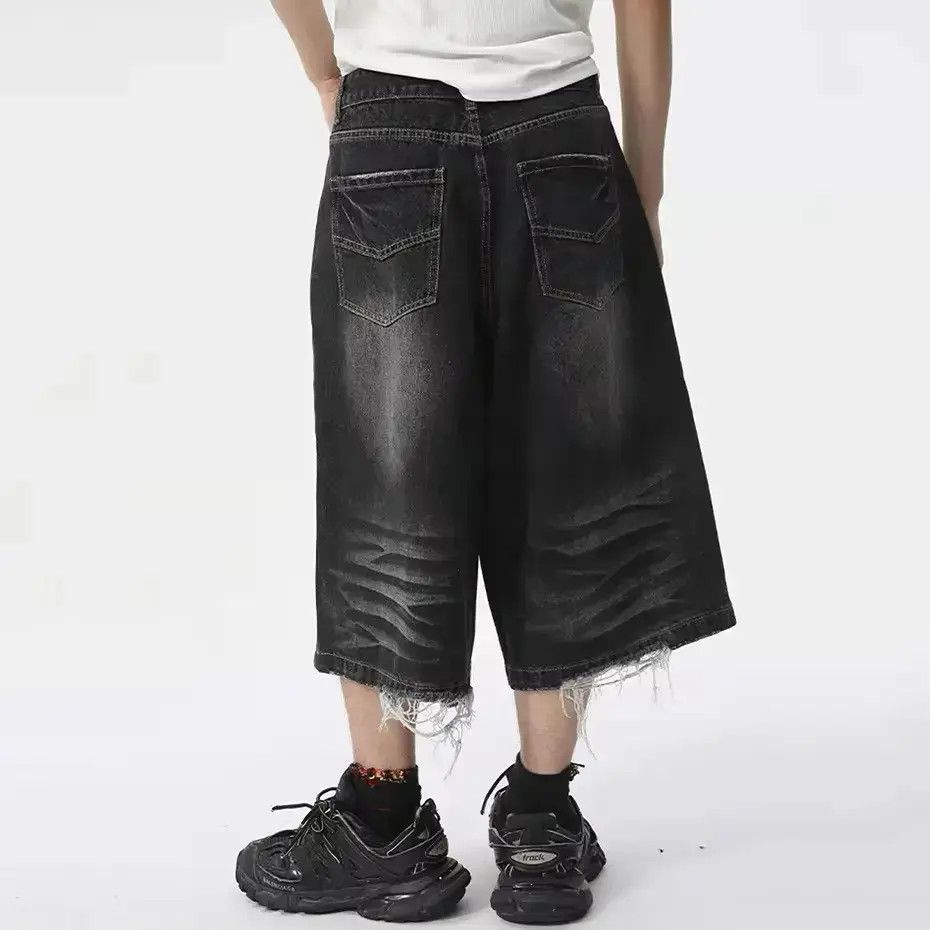 Japanese Brand Baggy Denim Ripped Whiskers Thread Jorts Shorts y2k Size US 32 / EU 48 - 4 Thumbnail