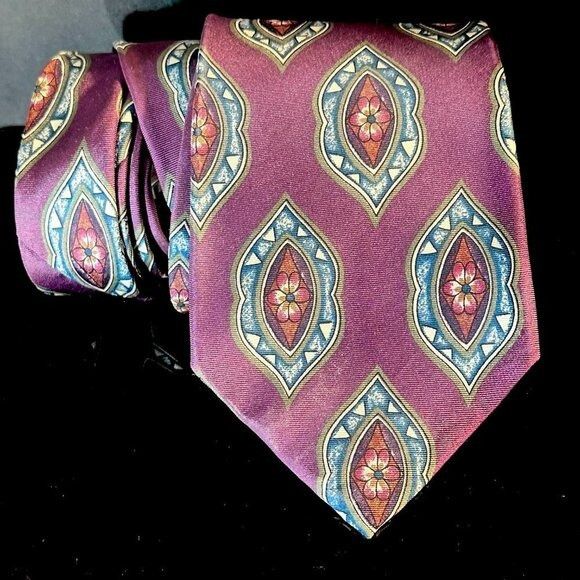 Dior Christian Dior Purple Silk Tie Medallion Floral Mid Century Size ONE SIZE - 3 Thumbnail