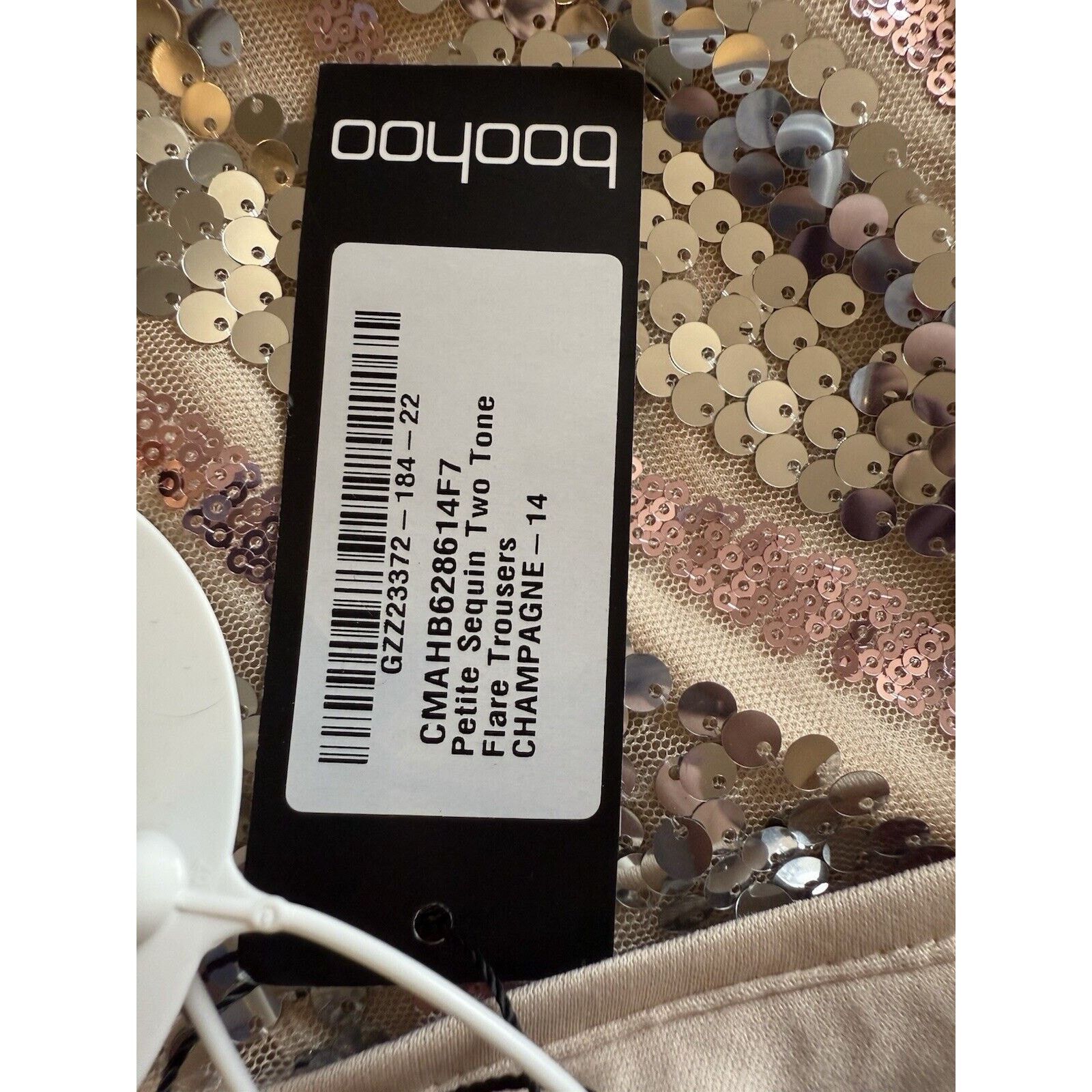 Boohoo NWT boohoo Petite Sequin Two Tone Flare Trousers Champagne Size 36" / US 14 / IT 50 - 6 Thumbnail