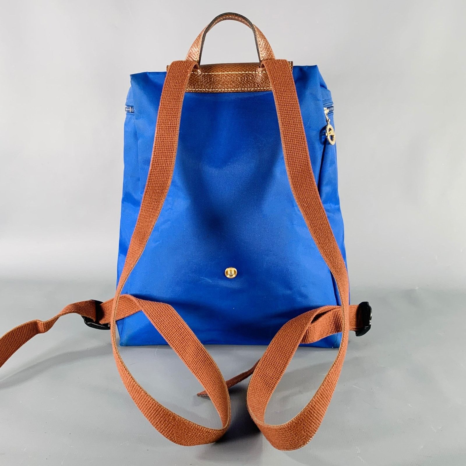 Longchamp Blue Brown Mixed Materials Nylon Leather Backpack Handbag Size ONE SIZE - 4 Thumbnail
