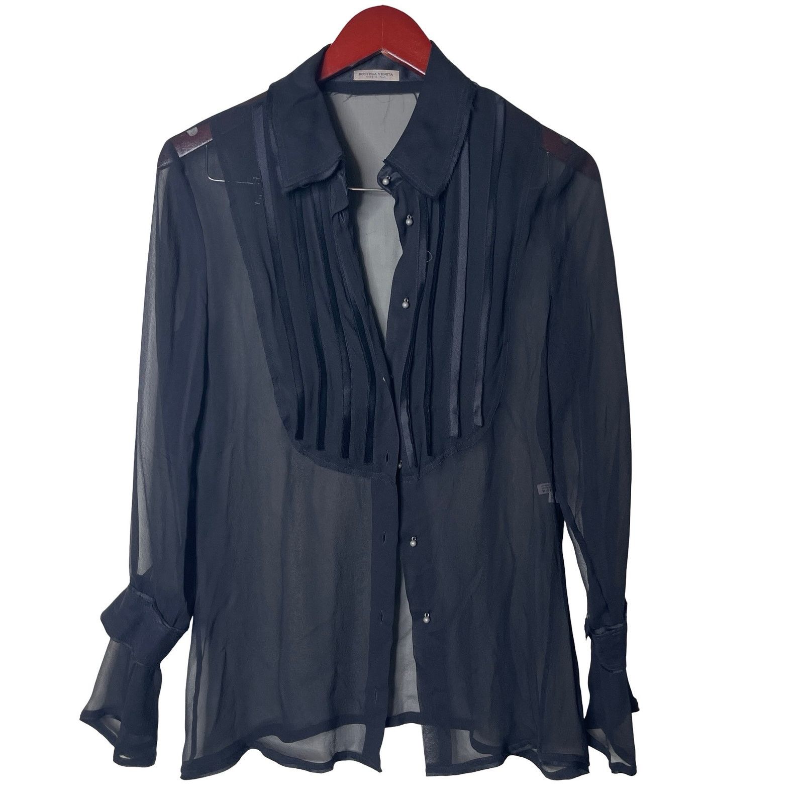 Bottega Veneta Bottega Veneta black 100% silk sheer button blouse 42 6 Size M / US 6-8 / IT 42-44 - 1 Thumbnail