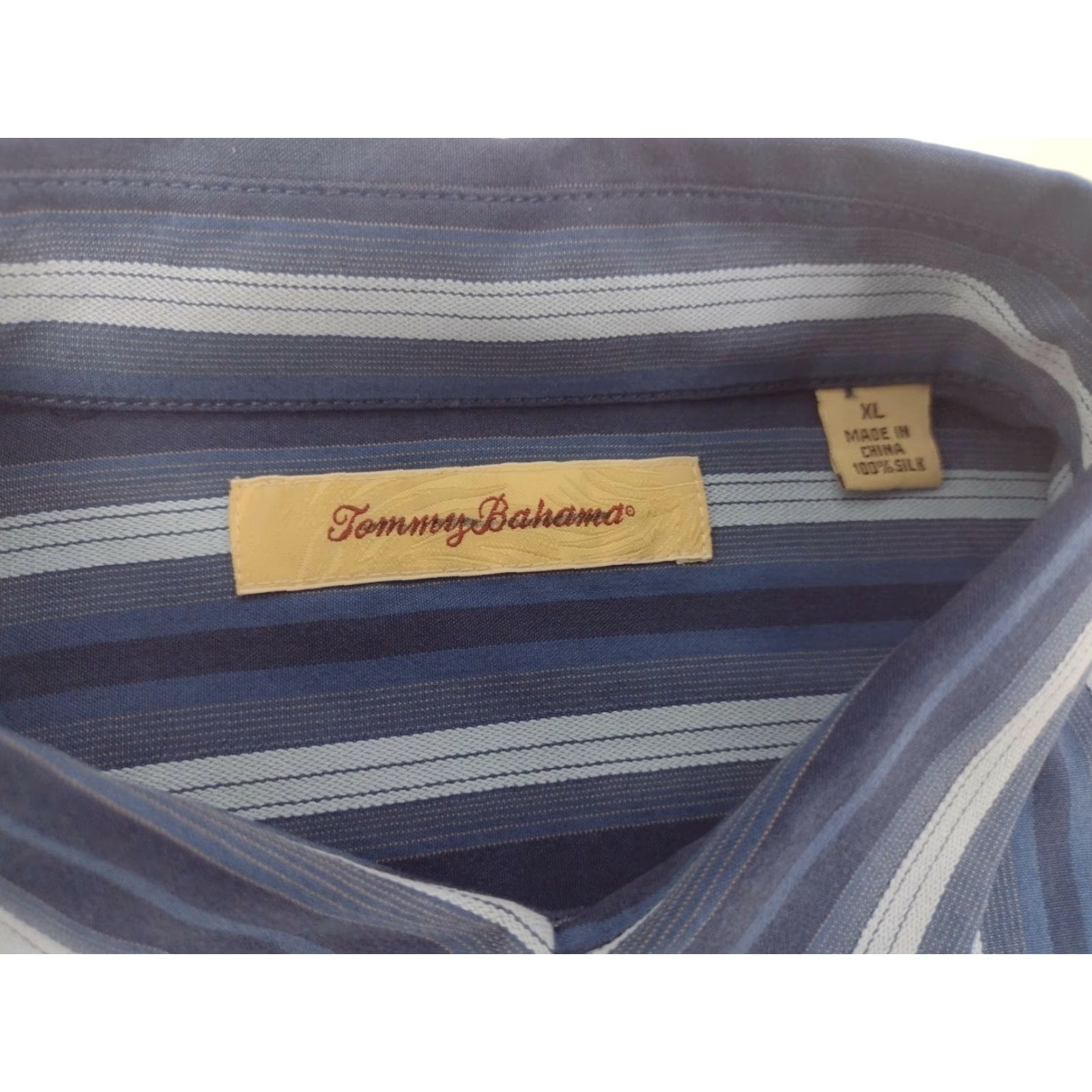 Tommy Bahama TOMMY BAHAMA Shirt Mens XL Silk Blue Striped Long Sleeve Button-Up Collared Aloha 100% Silk Size US XL / EU 56 / 4 - 3 Thumbnail