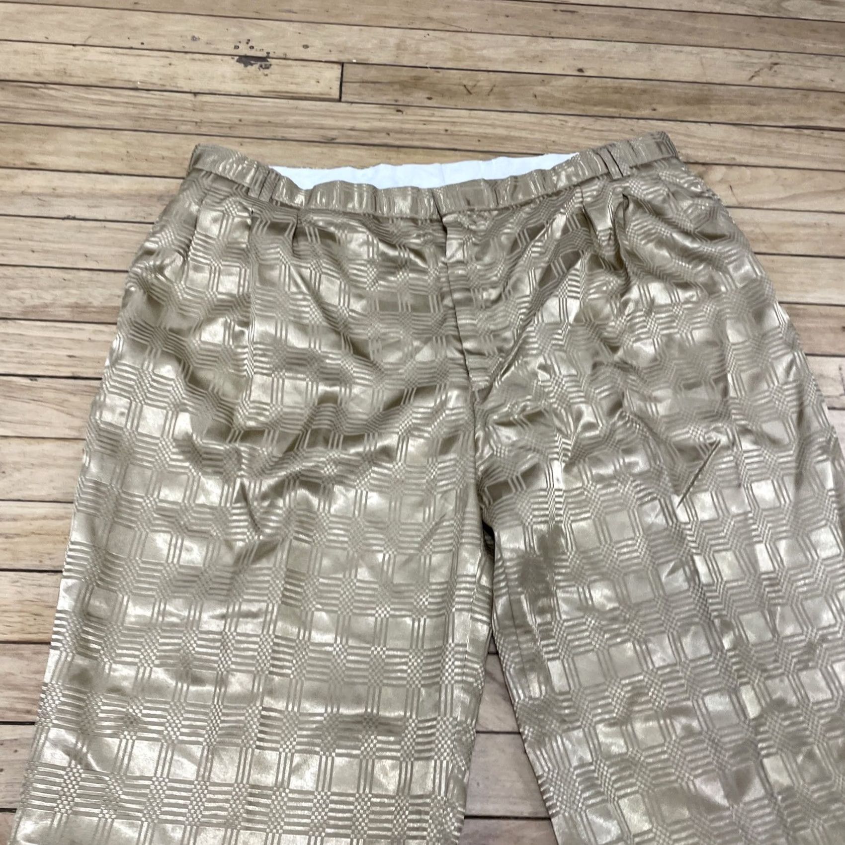 Vintage VINTAGE J.V J Vital Geometry Pleated Disco Pants Men 2XL 42 Geometric 40x30 XXL Brown Yellow Shiny Polyester Pants Mens Vintage disco Size US 40 / EU 56 - 3 Thumbnail