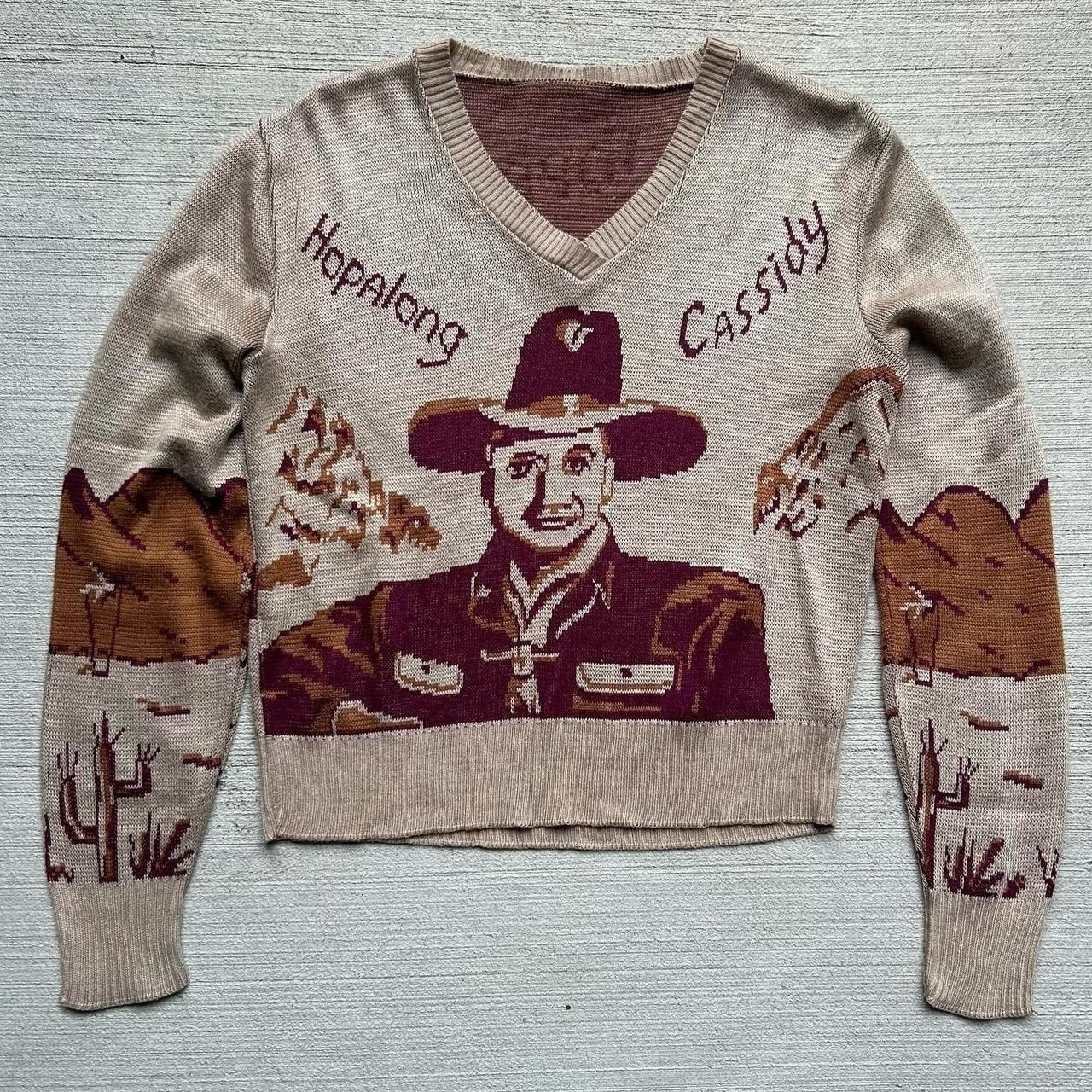 image of Vintage 1950S Hopalong Cassidy And Topper Knit Sweater in Tan, Men's (Size Small)