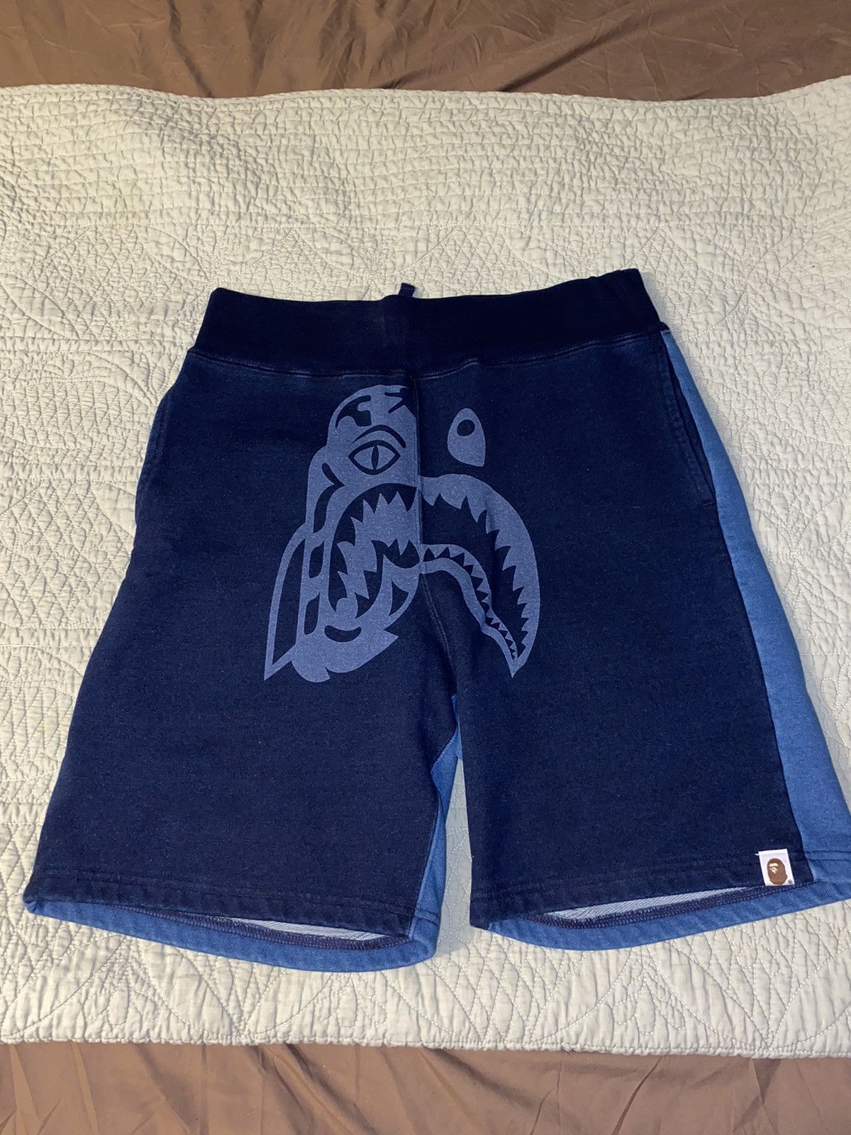 Bape Indigo Tiger Shark Sweat Shorts Size US 30 / EU 46 - 1 Thumbnail