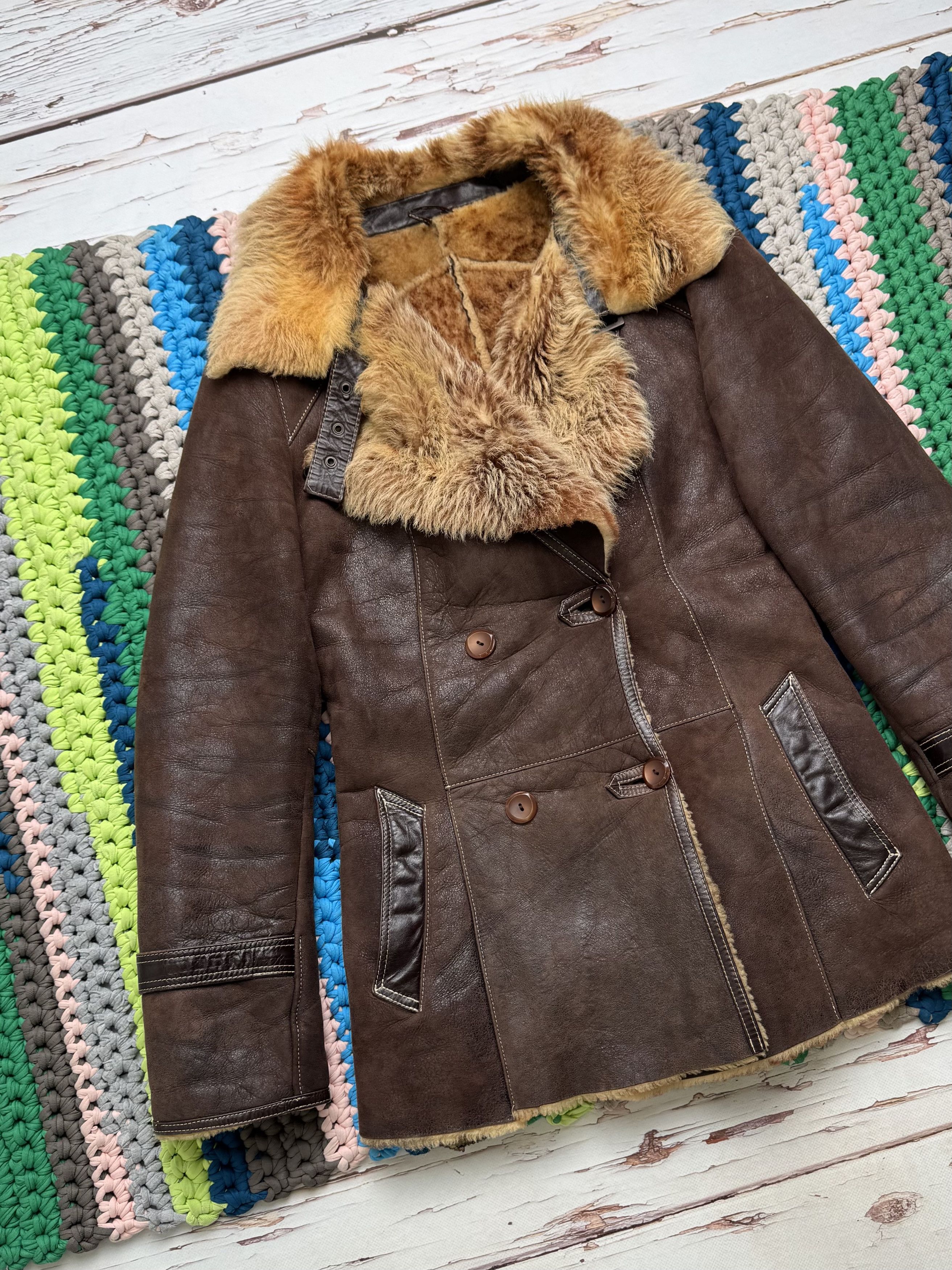 Japanese Brand Vintage Real Sheepskin Coat (ET1)(D15) Size S / US 4 / IT 40 - 2 Thumbnail