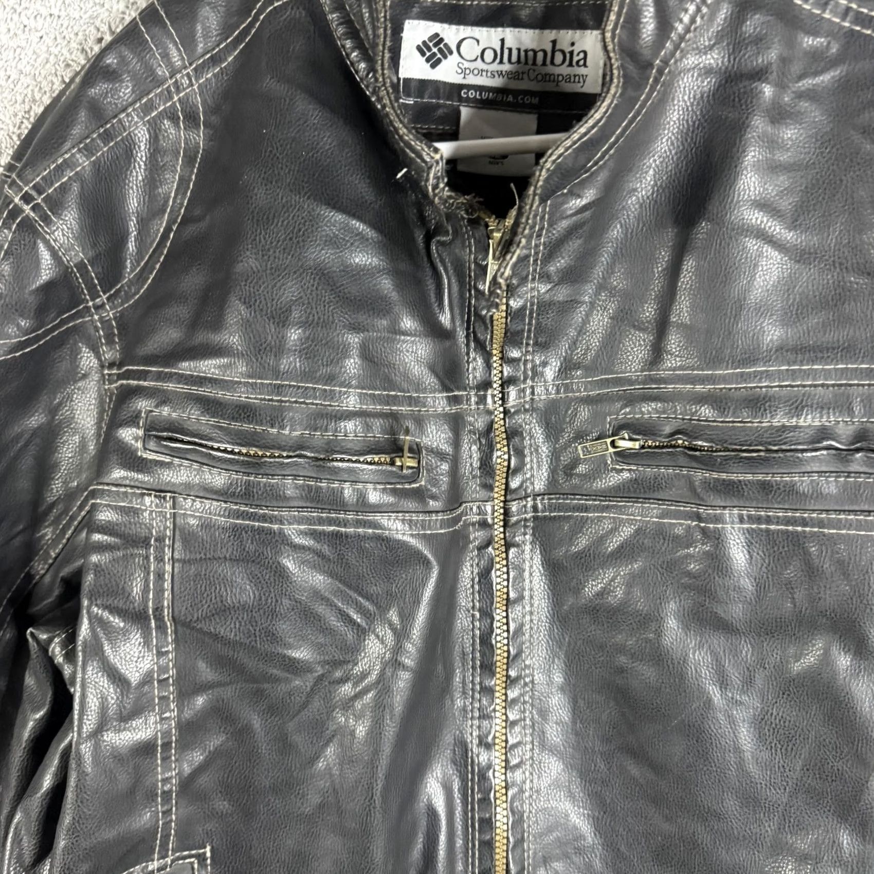 Vintage Columbia Jacket Mens XL Black Faux Leather Moto Full Zip Biker Casual Pockets Size US XL / EU 56 / 4 - 7 Thumbnail