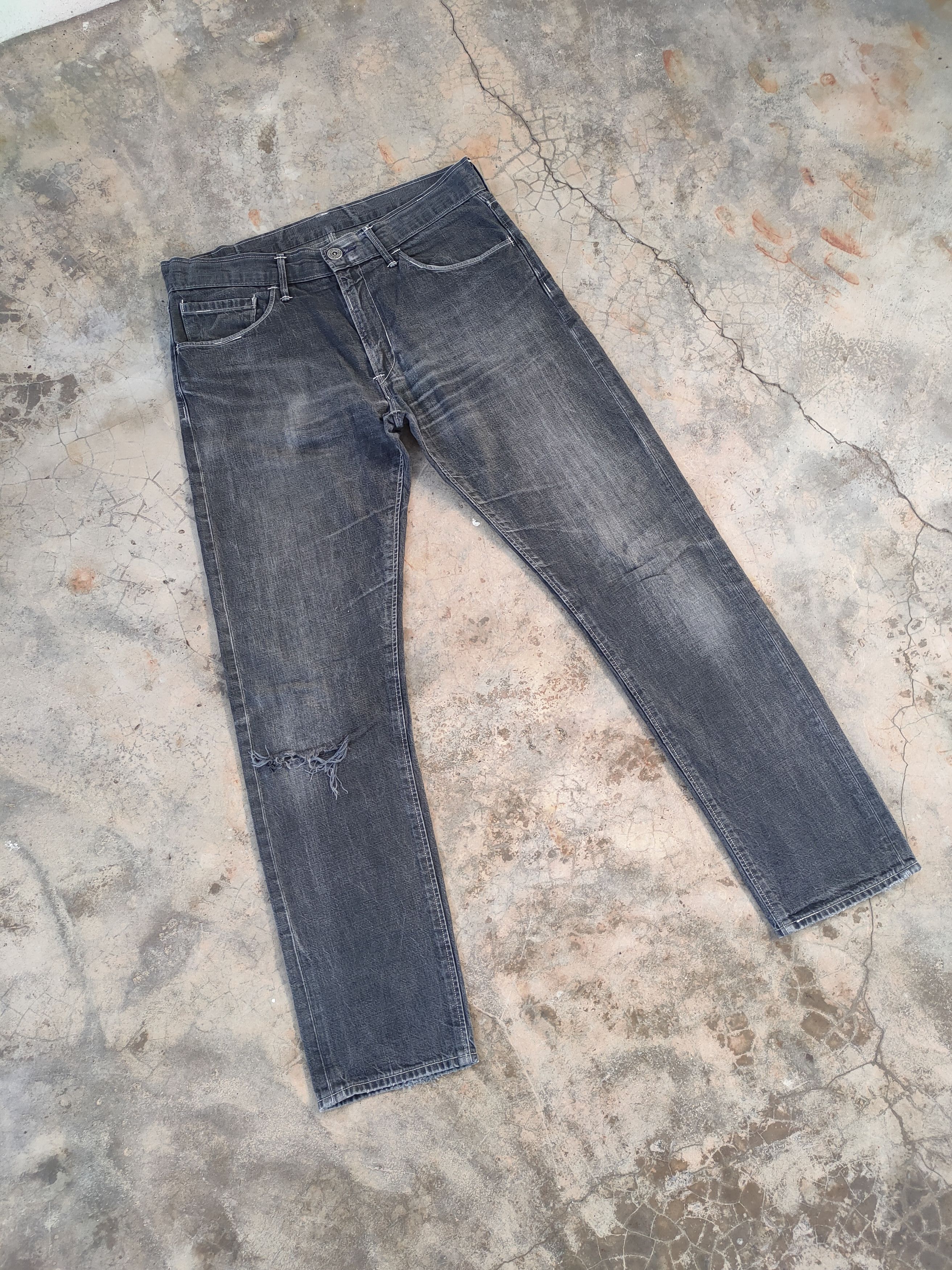 Jean × Levi's × Vintage W35 LEVI'S SKINNY FADED BLACK RIPPED JEANS DENIM PANTS Size US 35 - 2 Thumbnail