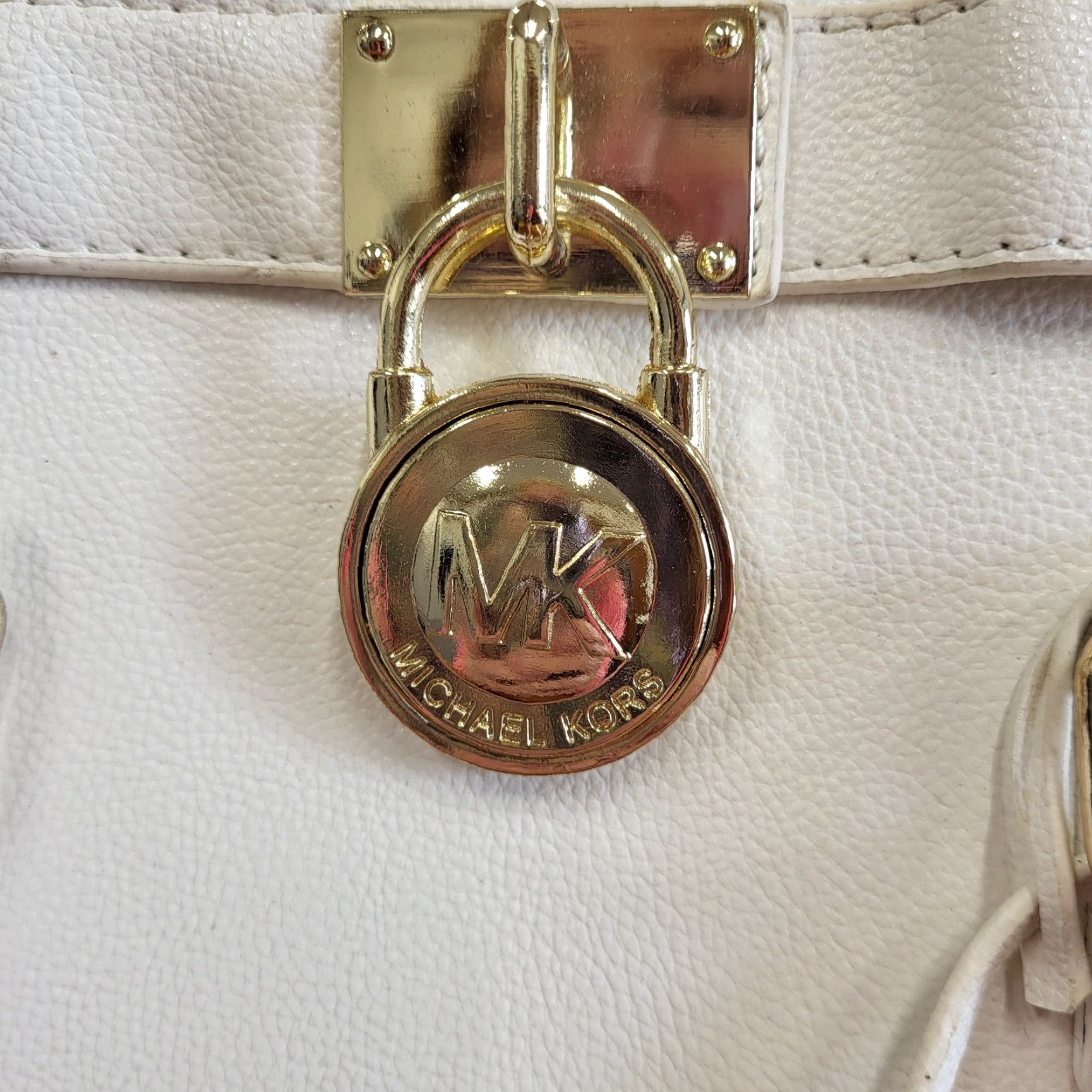 Vintage Michael Kors Hamilton Travel Large White Pebbled Leather Satchel Bag MK Dust Bag Size ONE SIZE - 7 Thumbnail