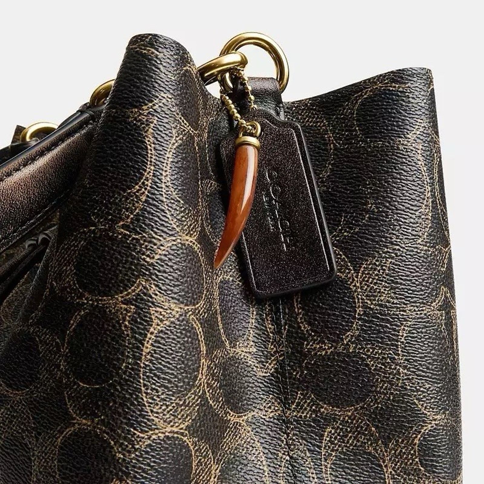 Coach NWT Coach Rowan Bucket Bag Loved Charms Gold/Brown CDY21 Size ONE SIZE - 9 Thumbnail
