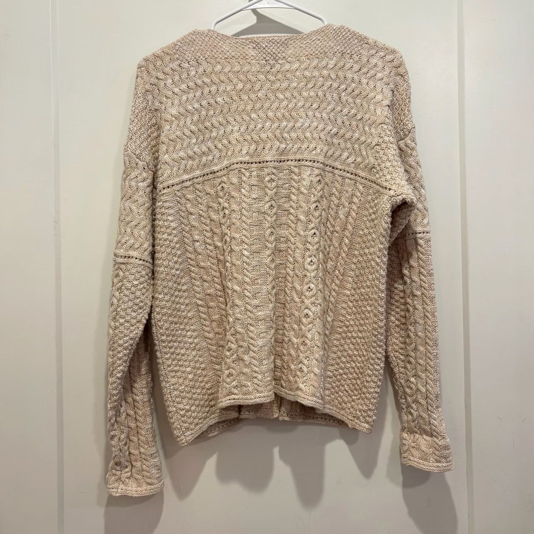 Vintage Vermont Country Store Sweater Cardigan Tan Cream Small Cotton Linen Cable Knit Size S / US 4 / IT 40 - 3 Thumbnail