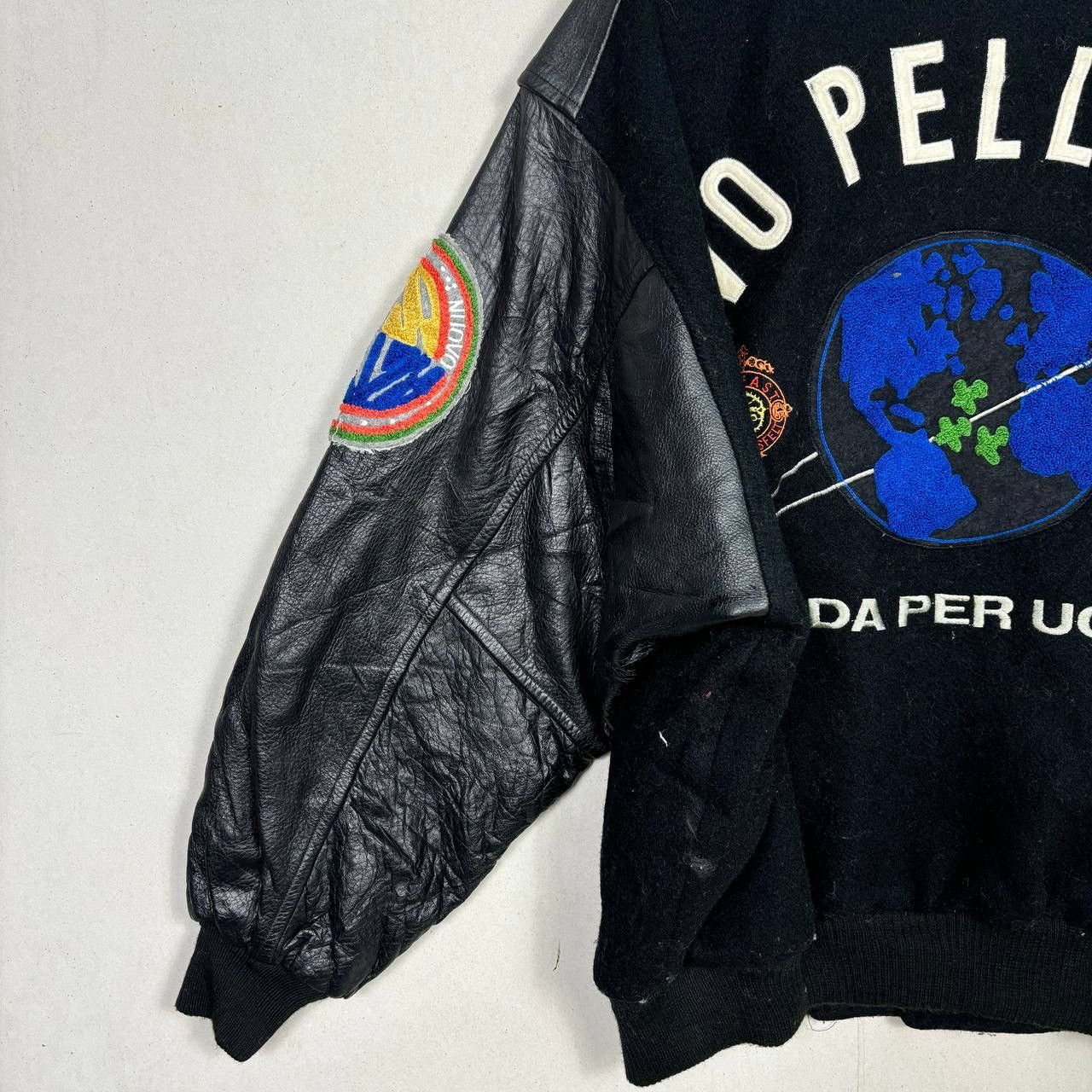 Vintage Vintage 90s Nuovo Pelle Embroidered Logo Wool Leather Jacket Size US L / EU 52-54 / 3 - 5 Thumbnail