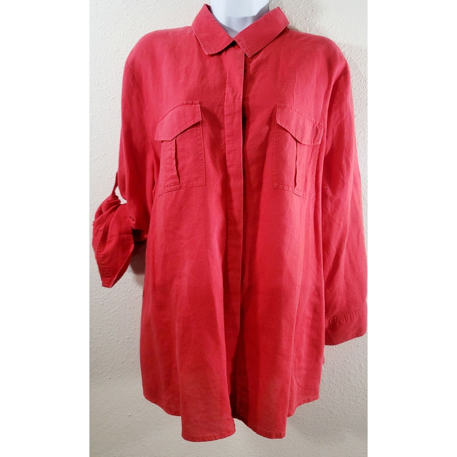 Other Chaus Sport Red Hidden Button Up Pointed Collard Top XL Soft Size XL / US 12-14 / IT 48-50 - 1 Thumbnail