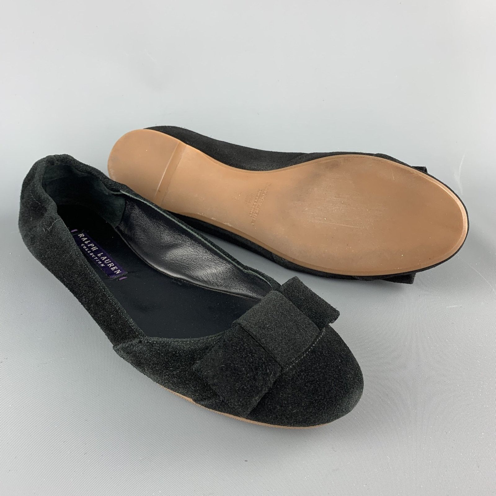 Ralph Lauren RALPH LAUREN COLLECTION Size 7 Black Suede Bow Flats Size US 7 / IT 37 - 3 Thumbnail
