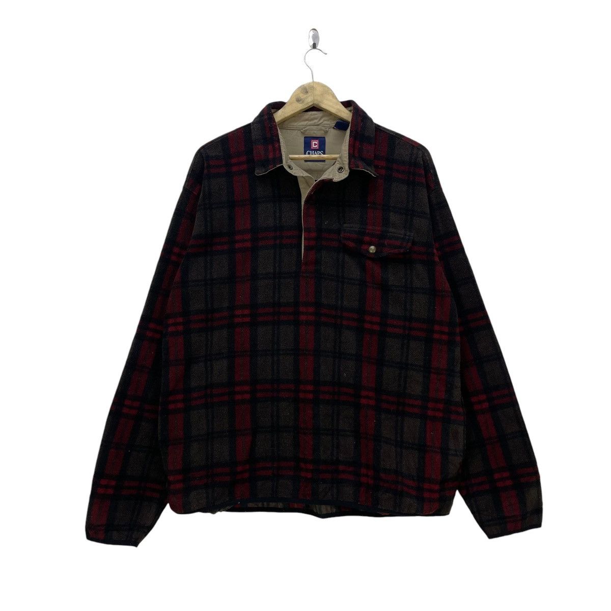 Chaps 💥Vintage Chaps Half Snap Button Fleece Checked Jacket Size US M / EU 48-50 / 2 - 1 Thumbnail