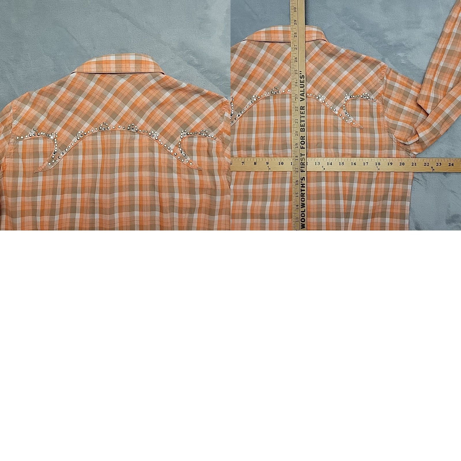 Ariat Ariat Shirt Womens XL Fitted Orange Plaid Long Sleeve Pearl Snap Western Cowboy Size XL / US 12-14 / IT 48-50 - 8 Thumbnail