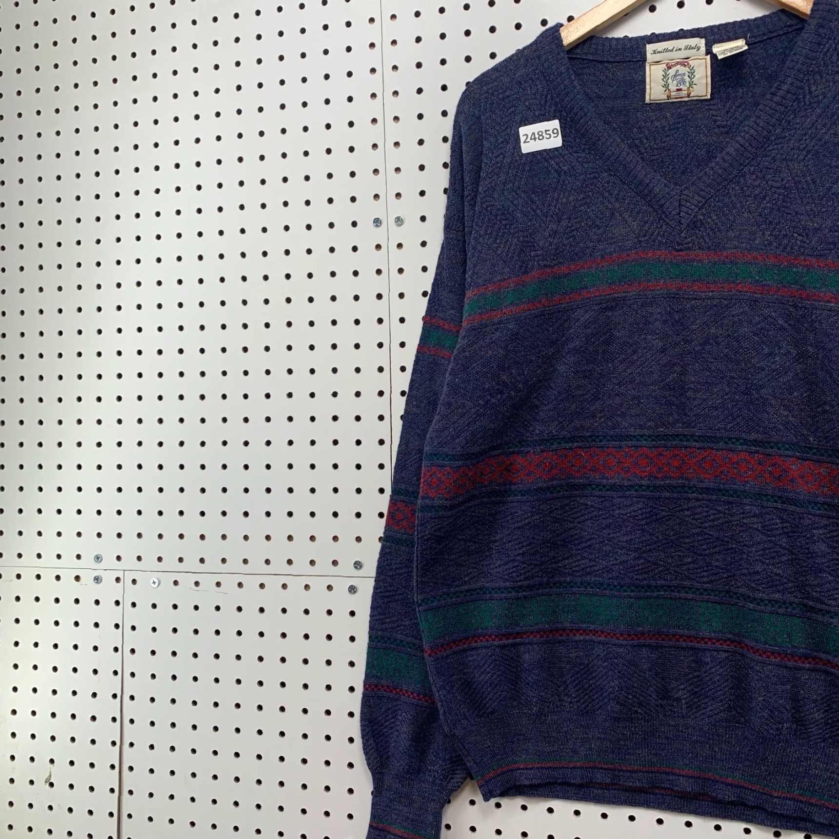 Sears VTG Sears Roebuck V-Neck Sweater Blue Wool Blend M Made in Italy 22x28.5 Striped 80s 90s Mens Sweater Size US M / EU 48-50 / 2 - 3 Thumbnail