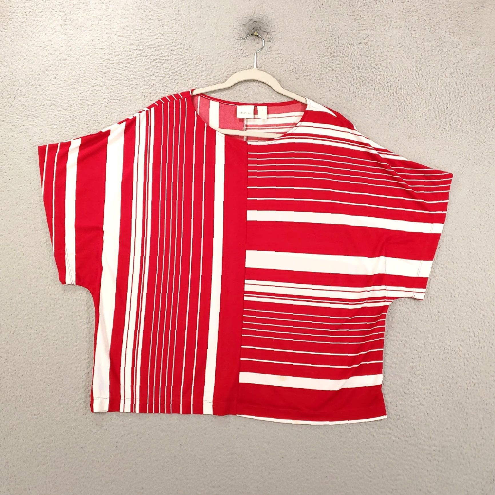 Vintage Chicos Blouse Womens Medium Red White Striped Stretchy Lightweight 1 Size M / US 6-8 / IT 42-44 - 2 Thumbnail