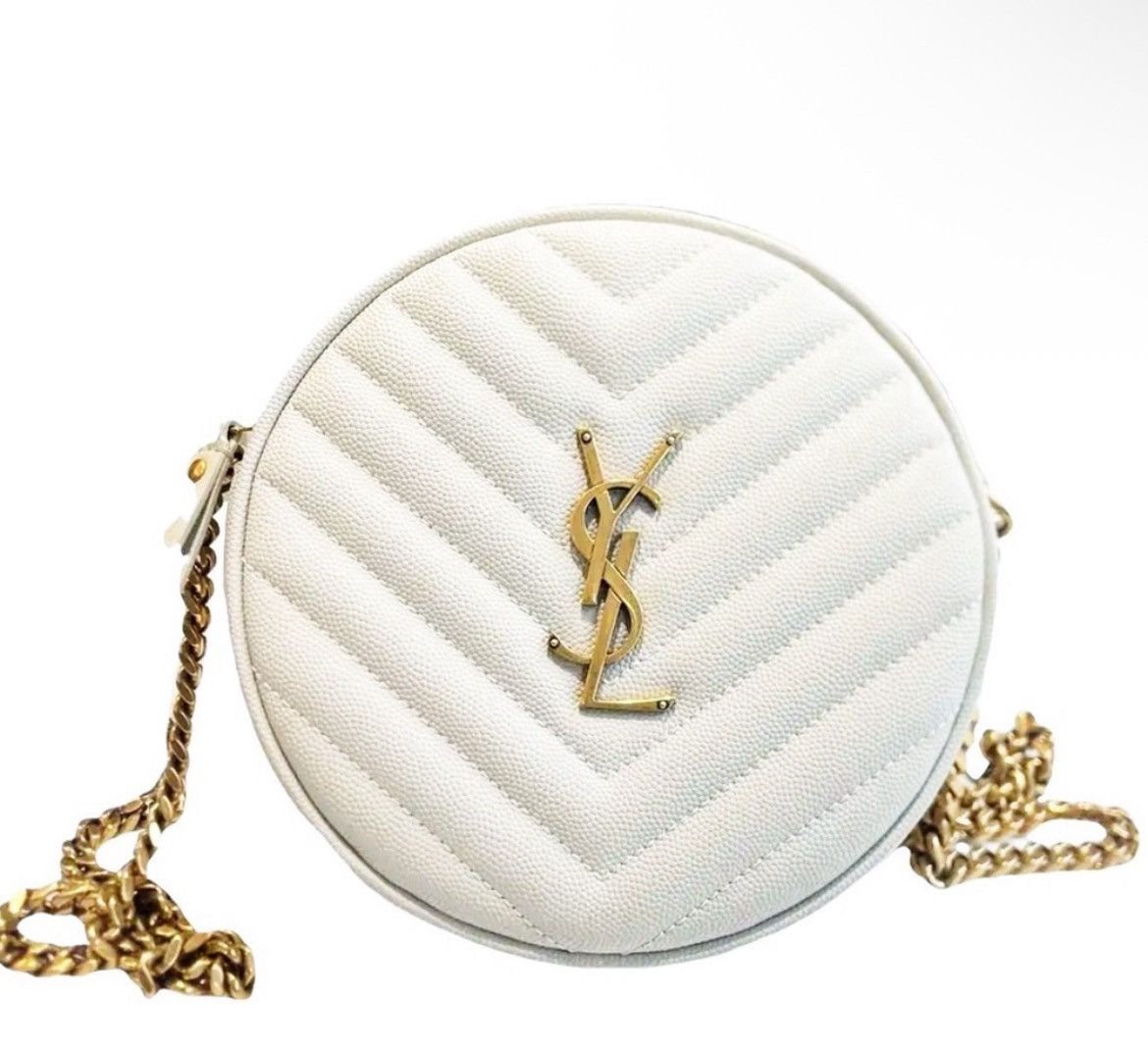 Saint Laurent Paris Auth Saint Laurent New Ivory Round Chevron YSL Crossbody Bag Size ONE SIZE - 12 Thumbnail