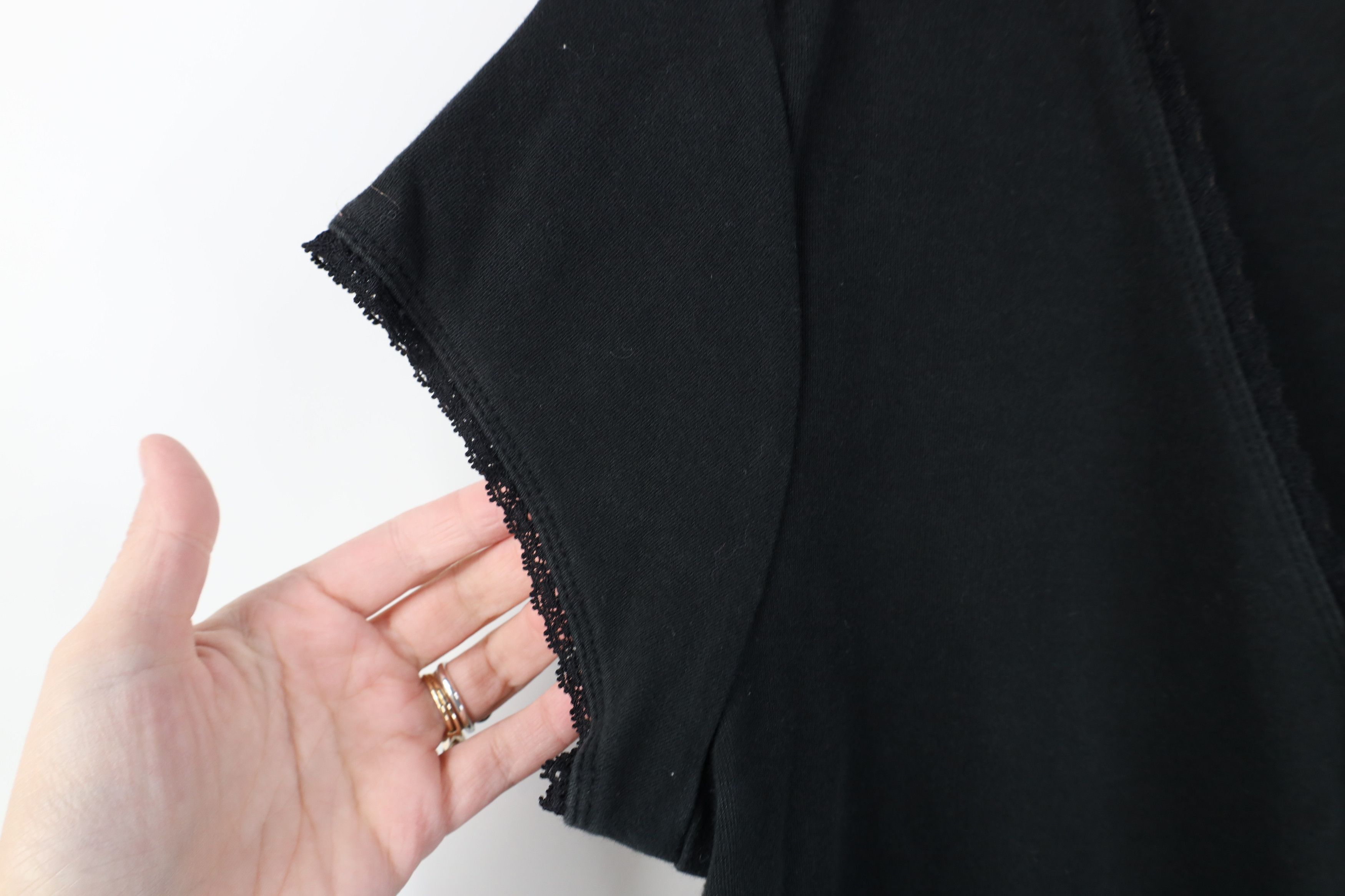Express Vintage Y2K Express Lace Trim Ribbed Knit T-Shirt Black Size XL / US 12-14 / IT 48-50 - 8 Thumbnail