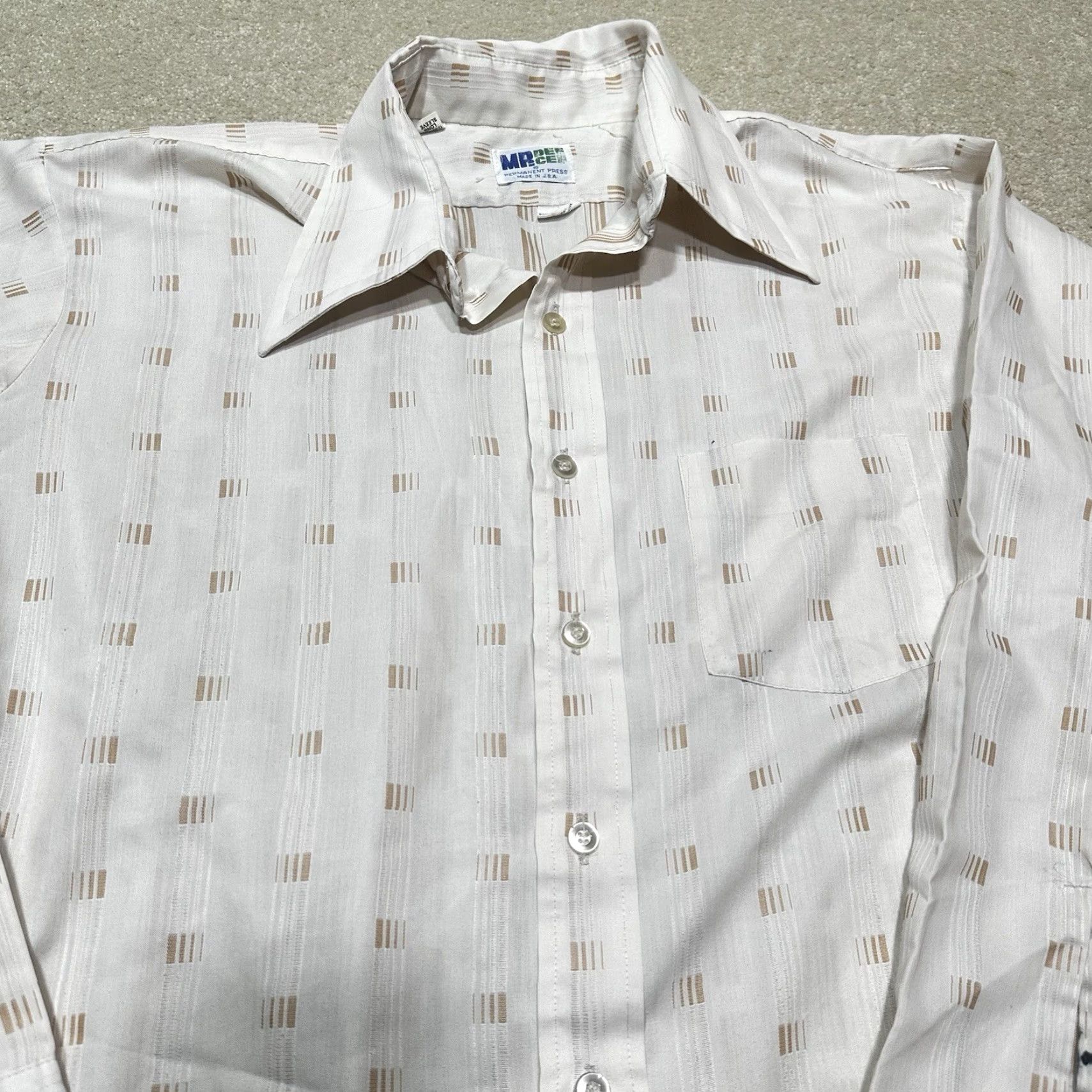 Vintage VINTAGE Dee Cee Button-Front Shirt Mens XL Beige Dagger Collar 1970s Rockabilly Shirt long sleeve Casual Size XL Size US XL / EU 56 / 4 - 3 Thumbnail