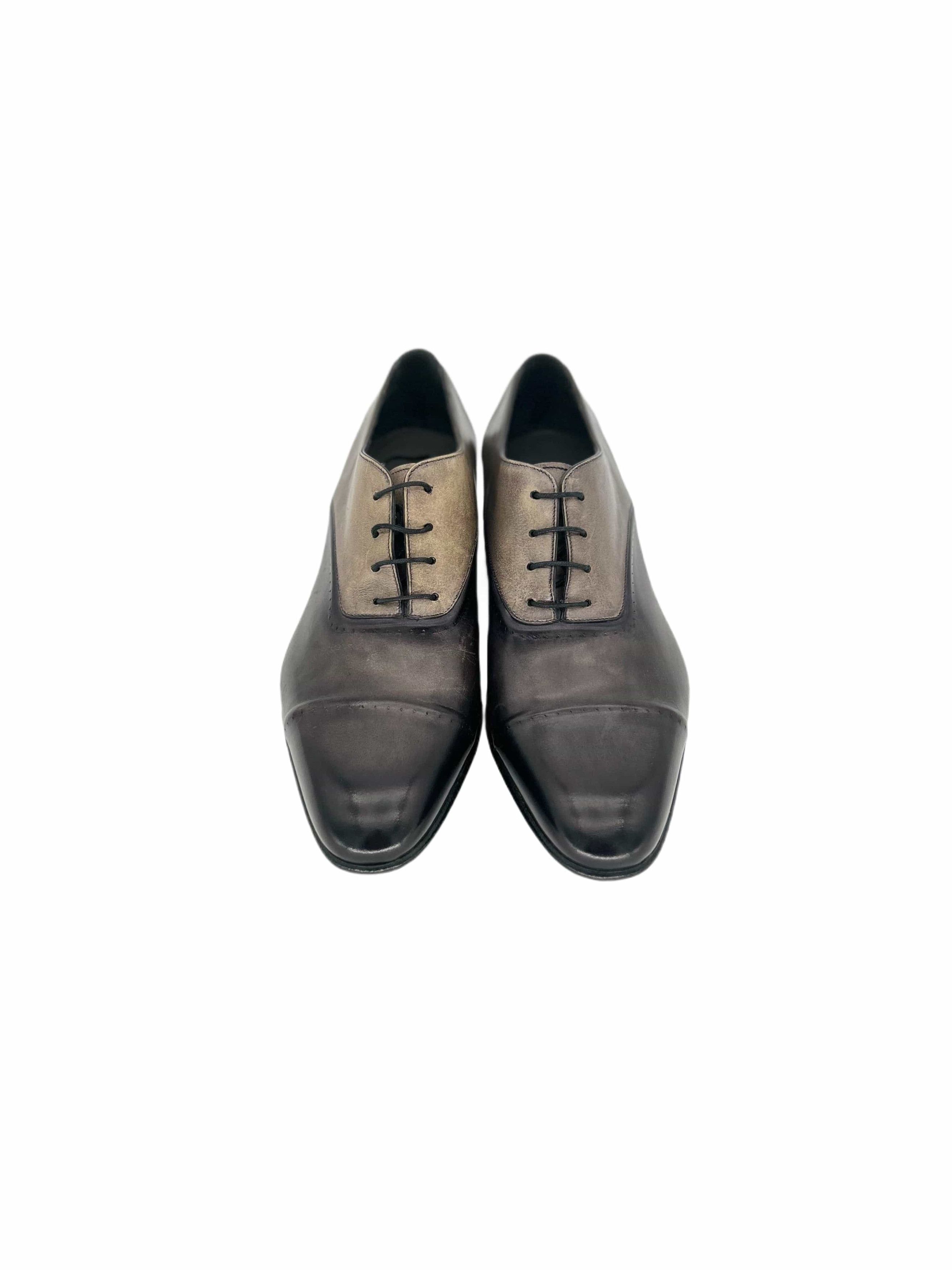 Lanvin Lanvin Grey Burnished Leather Oxford Shoes Size US 7 / EU 40 - 4 Thumbnail