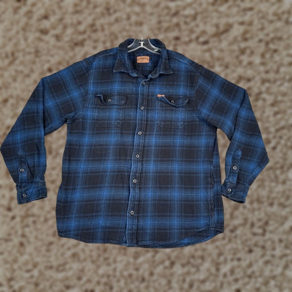 Orvis Orvis Shirt Men XL Blue Plaid Flannel Pocket Button Up Cotton Slim Button-Up Outdoor Size US XL / EU 56 / 4 - 1 Thumbnail
