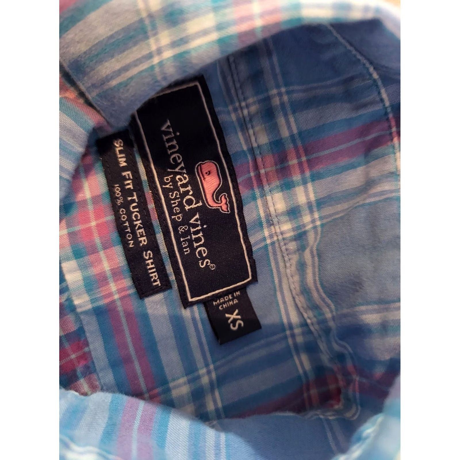 Vineyard Vines VINTAGE Mens Vineyard Vines Plaid Dress Shirt XS Blue Button Cotton Size 34R - 3 Thumbnail
