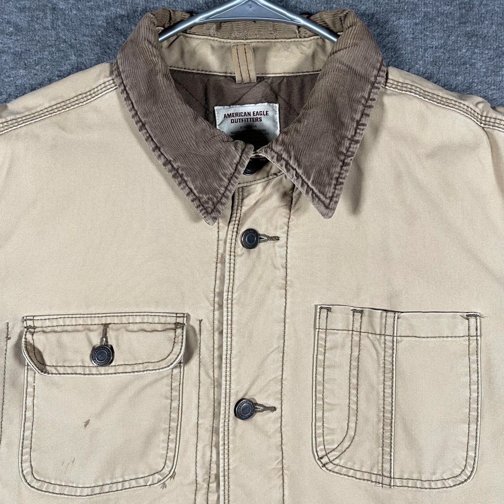 American Eagle Outfitters American Eagle Outfitters Workwear Jacket Mens XL Tan Corduroy Collar Quilted Canvas Chore Jacket or Coat Size US XL / EU 56 / 4 - 2 Thumbnail