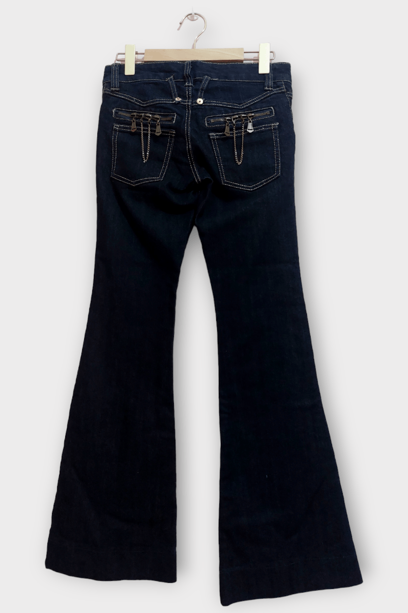 image of Distressed Denim x Vintage Flare Decorated Pocket Zipped By Original Jeans in Blue Black, Women's (