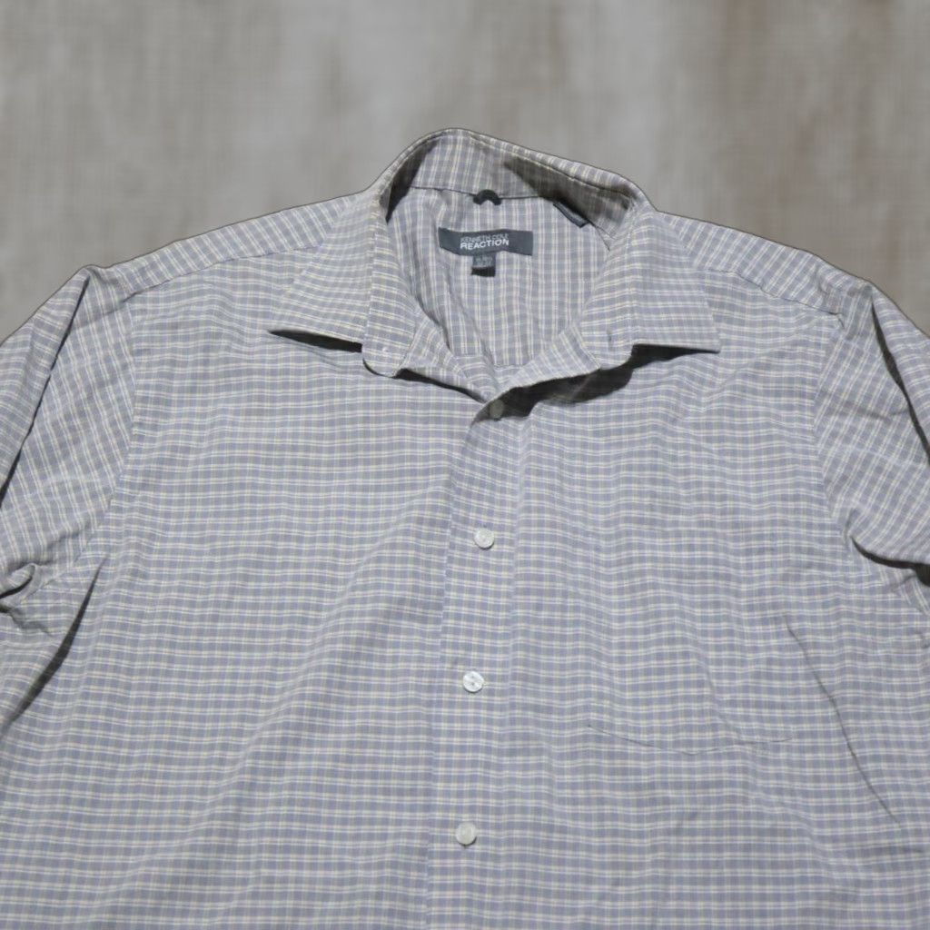 Kenneth Cole Kenneth Cole Reaction Shirt Button Front Gray Check Long Sleeve Men L 16.5 checkered button-up casual business Size US L / EU 52-54 / 3 - 1 Thumbnail