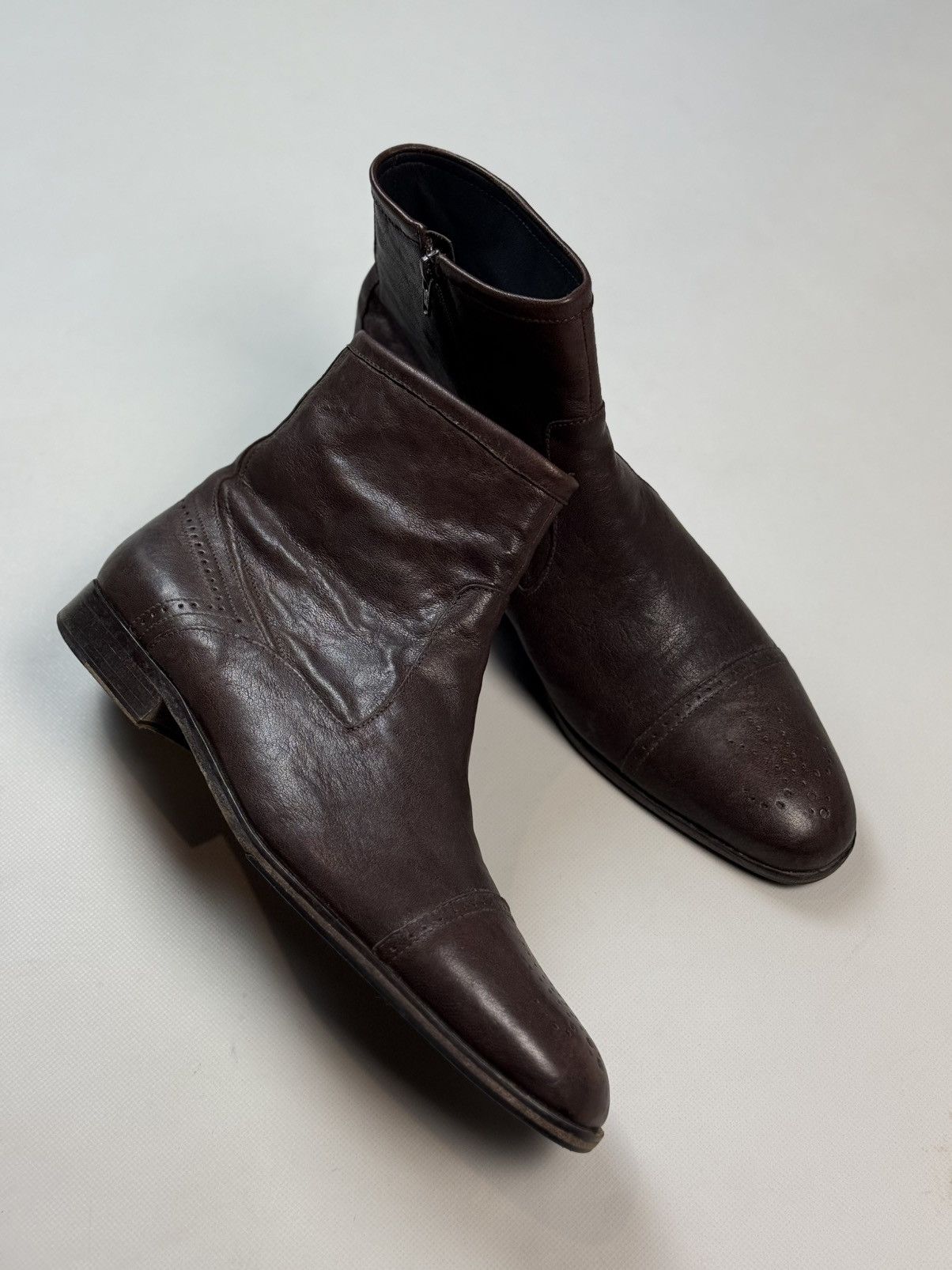 Strellson Strellson Brown Leather Ankle Zip Boots Shoes Brogue Details Size US 10 / EU 43 - 4 Thumbnail
