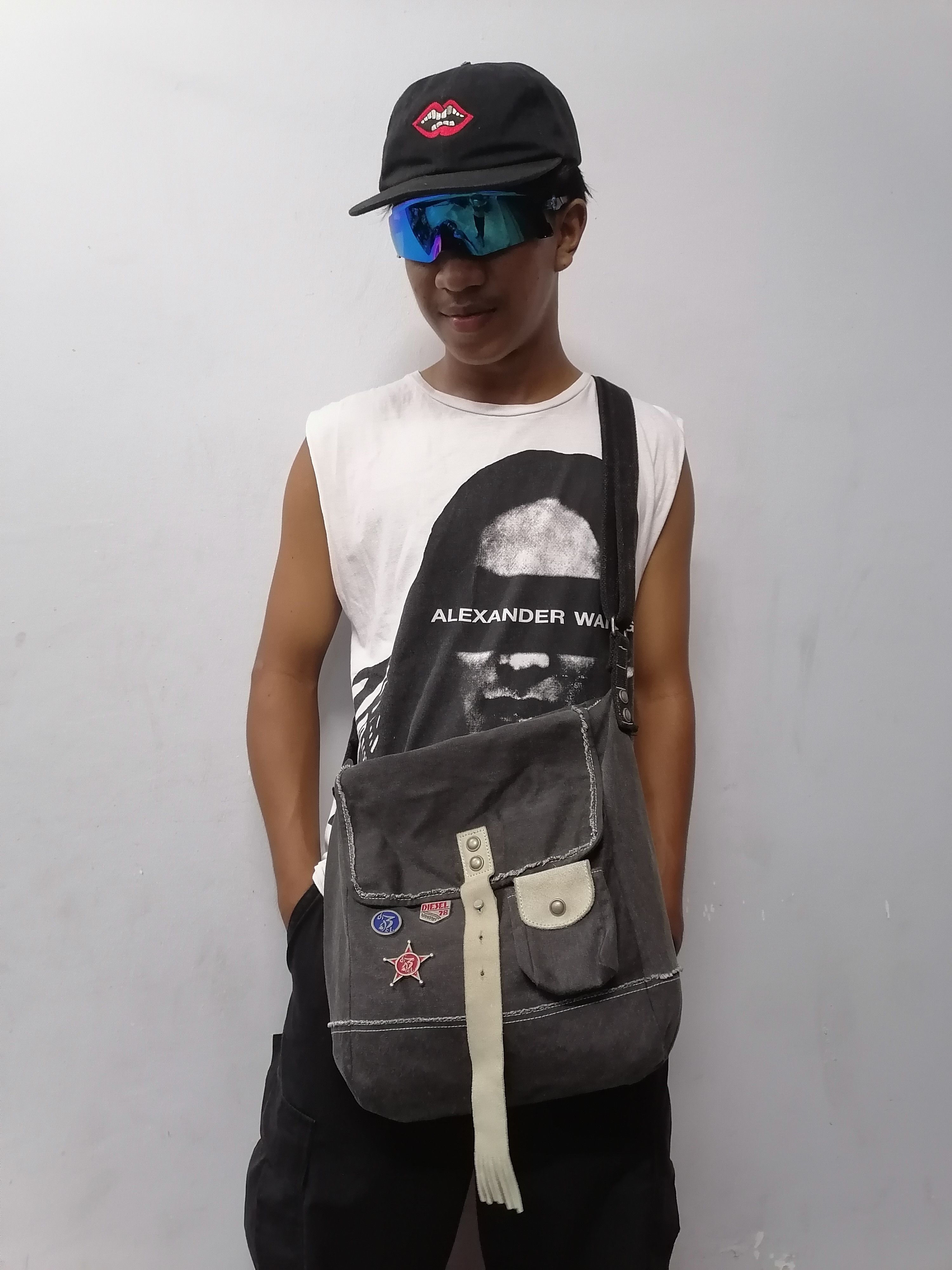 Archival Clothing x Diesel Industry Canvas Crossbody Bag in Black, Men's