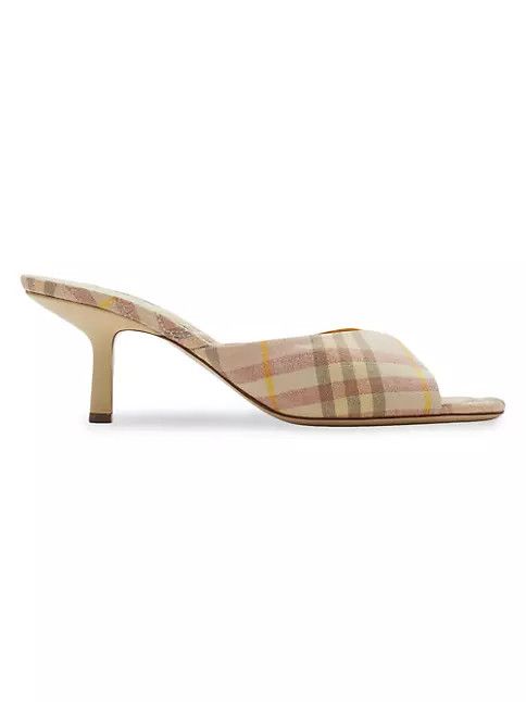 Burberry o1w1db10125 Check Linen Blend Mews Low Mules in Multicolor Size US 9 / IT 39 - 1 Thumbnail