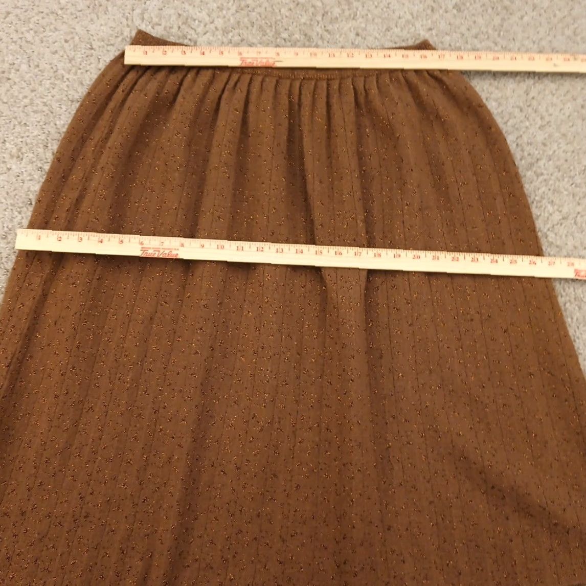 Vintage Jeanne Pierre Skirt M Women Brown Geometric Wool Acrylic Knee Length PUll On Elastic Waist Size 32" / US 10 / IT 46 - 2 Thumbnail