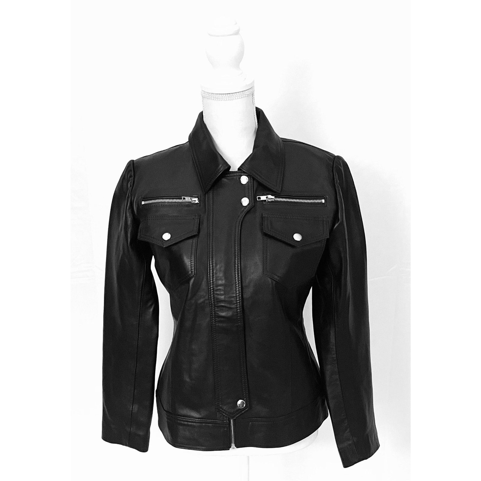 & Other Stories Athena Black womens Leather Café Jacket Size S / US 4 / IT 40 - 1 Thumbnail