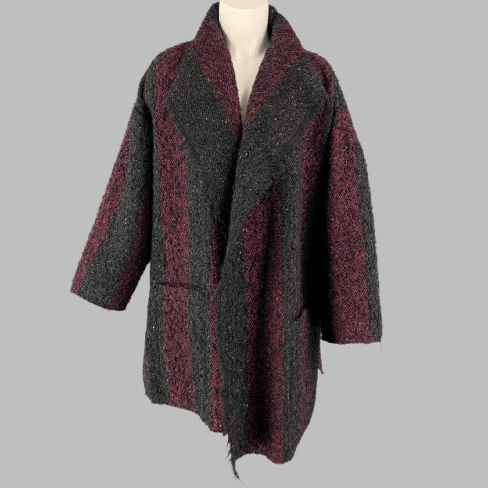 Iro 6 Beverly Black Burgundy Wool Blend Stripe Open Front Coat Size M / US 6-8 / IT 42-44 - 1 Thumbnail