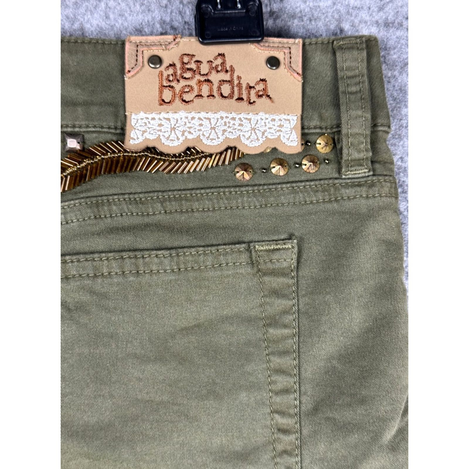 Vintage VINTAGE Agua Bendita Shorts Women's 10 Embellished B. Salvaje Short Cotton Green Chino Twill Women's 10 Green Size 32" / US 10 / IT 46 - 4 Thumbnail