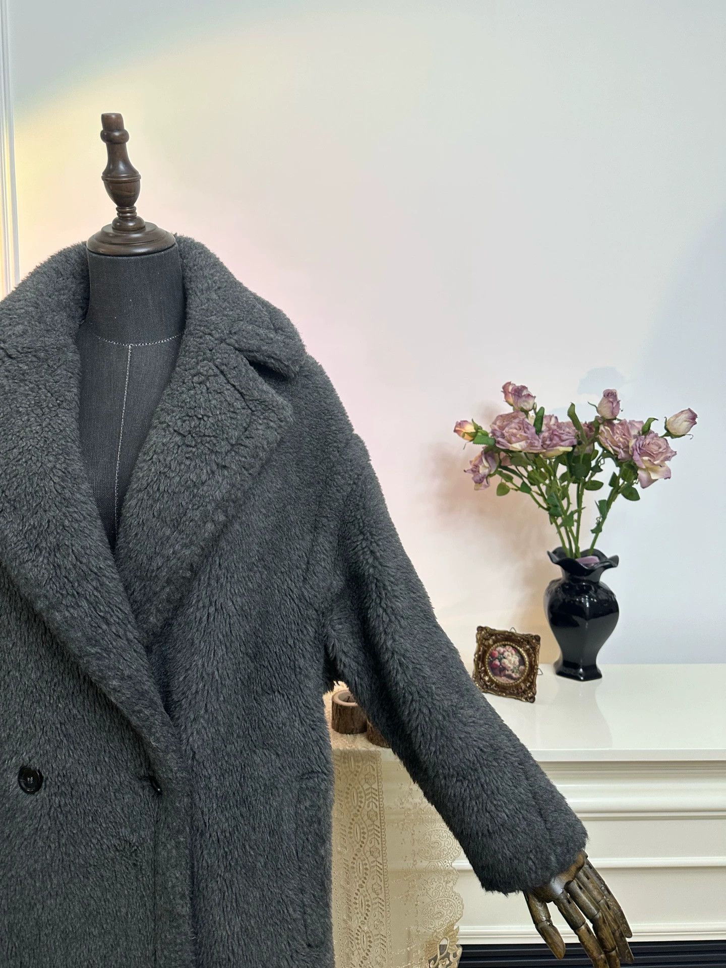 Max Mara MaxMara Teddy Long Funnel Neck Coat Women's Deep Gray Size XS / US 0-2 / IT 36-38 - 5 Thumbnail