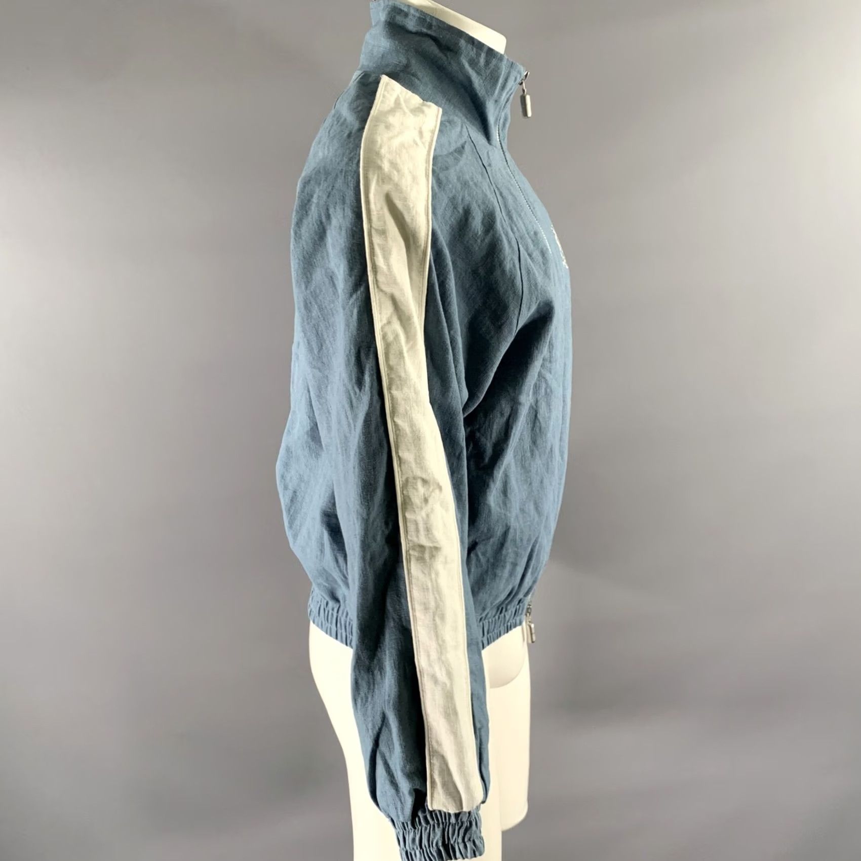 Rhude RHUDE Size S Blue White Color Block Linen Bomber Jacket Size US S / EU 44-46 / 1 - 3 Thumbnail